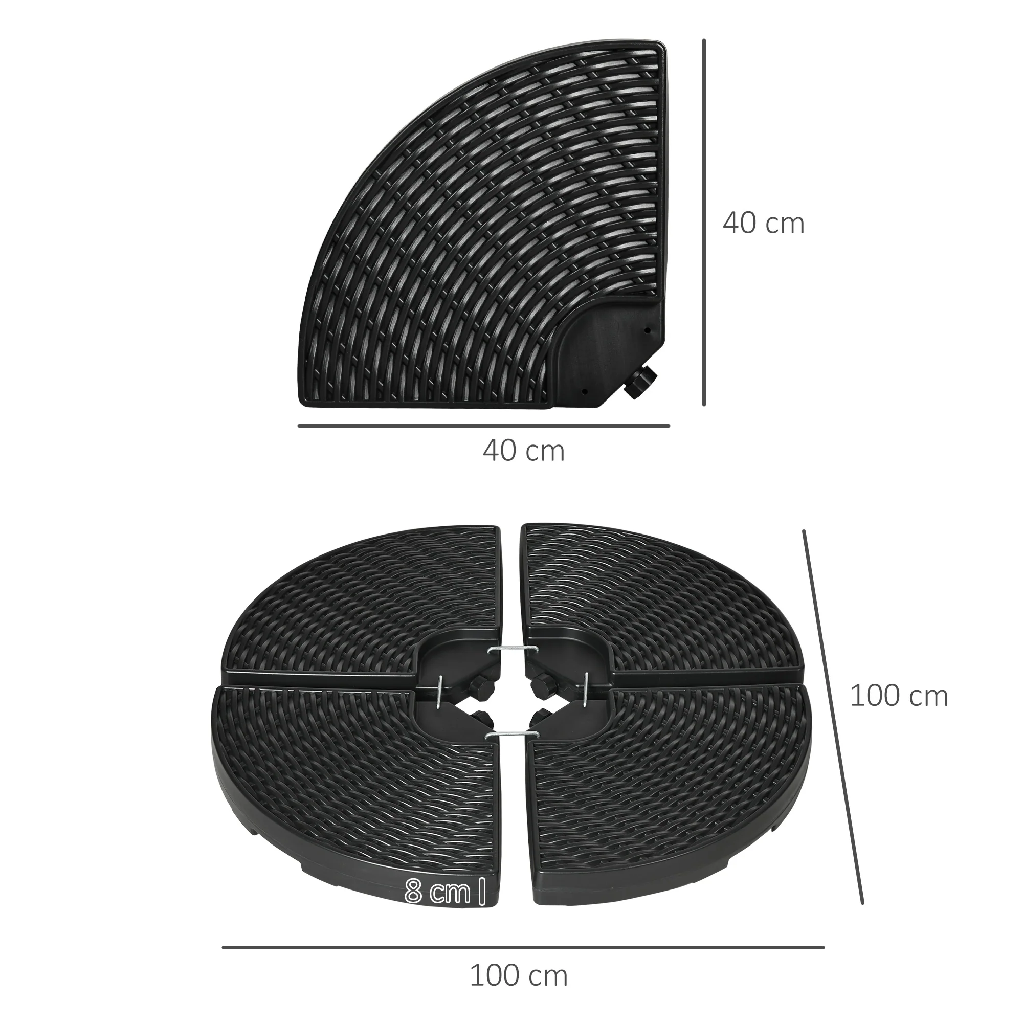 4PCs Parasol Weights for Parasol, Wicker Effect HDPE Water and Sand Filled, Black - Image 5