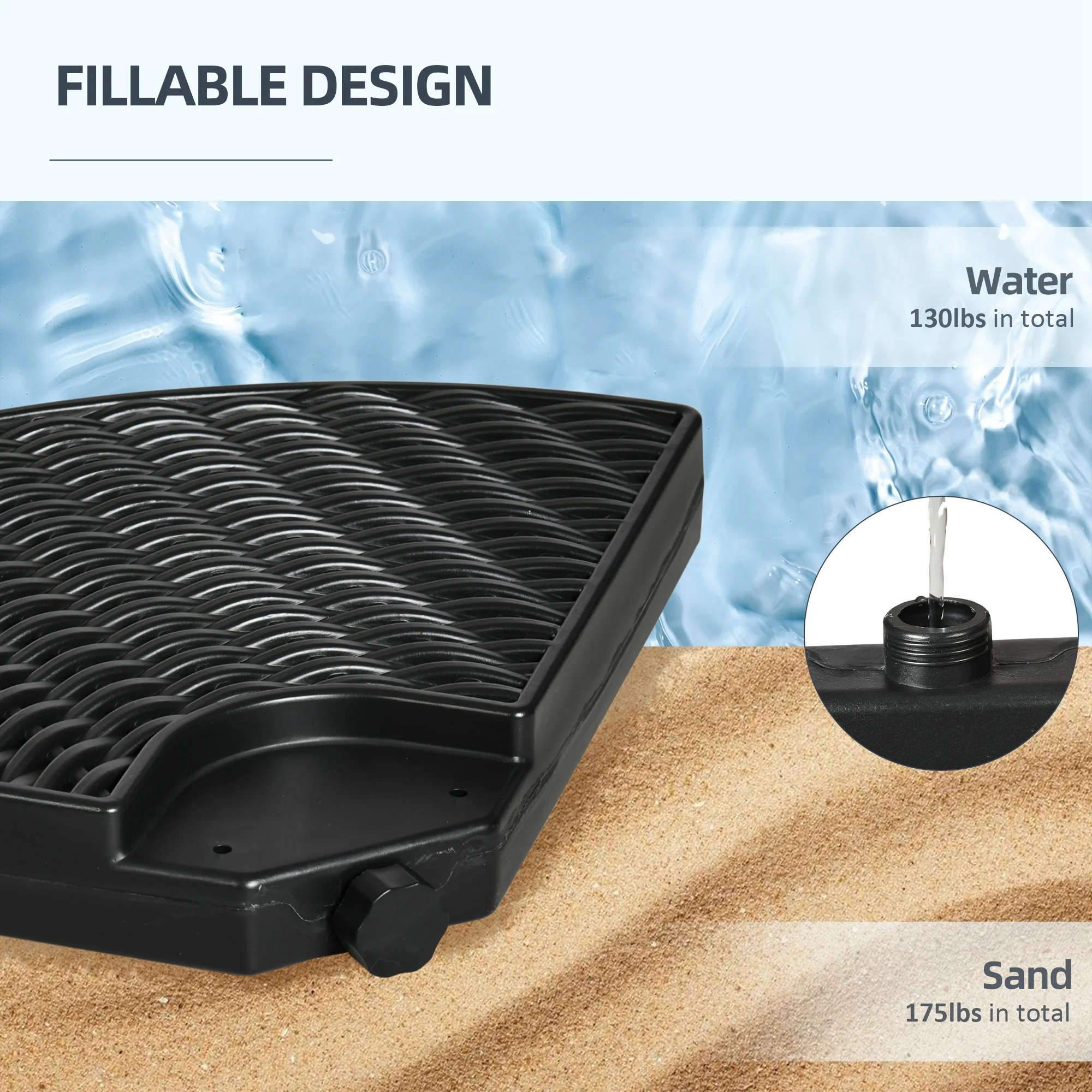 4PCs Parasol Weights for Parasol, Wicker Effect HDPE Water and Sand Filled, Black - Image 7