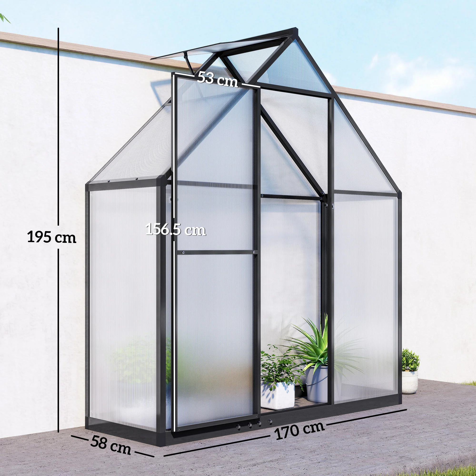 5.5 x 6.5ft Polycarbonate Greenhouse with Swing Door and Adjustable Window, Walk-in Greenhouse Aluminium Garden Green House for Patio Garden Backyard, Black - Image 5