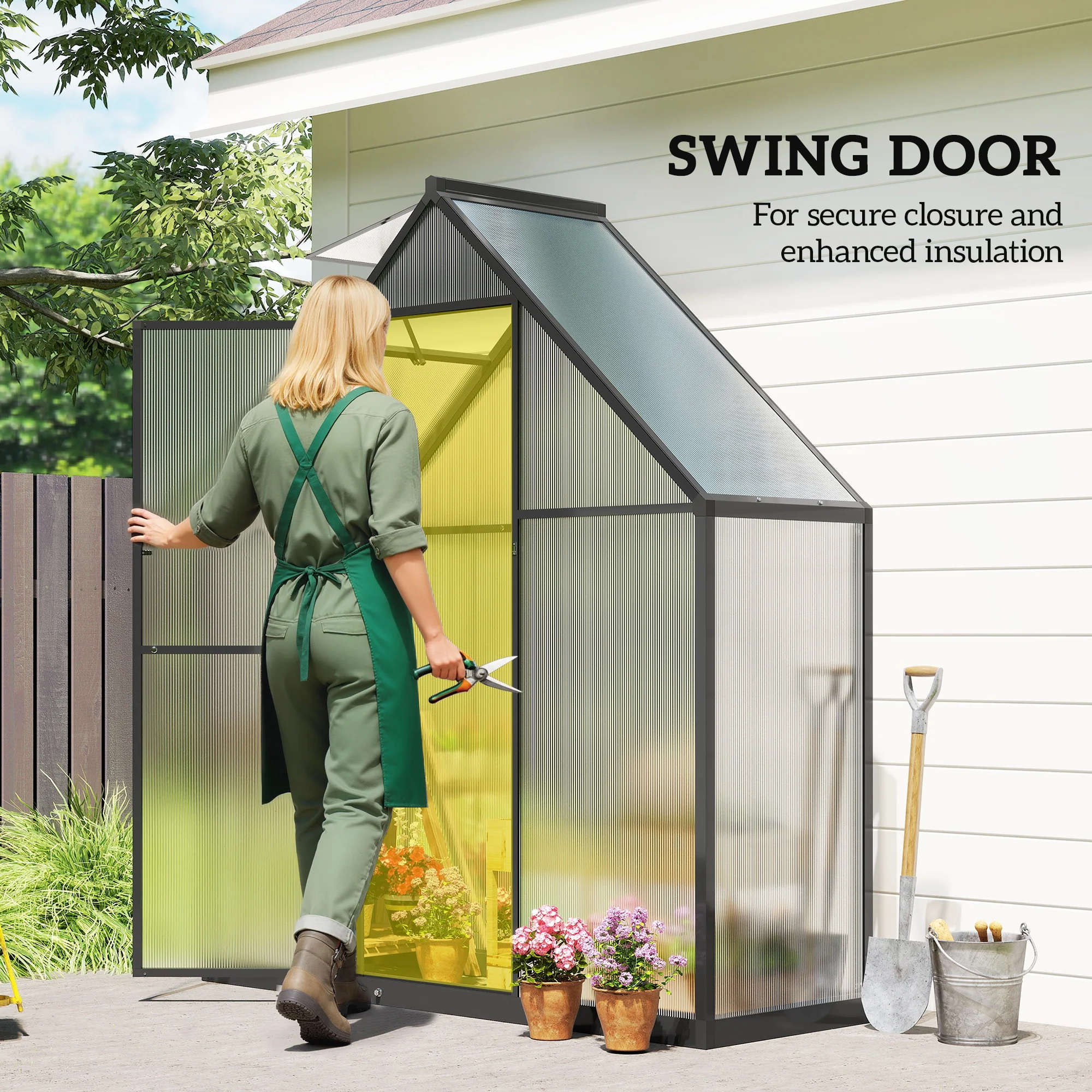 5.5 x 6.5ft Polycarbonate Greenhouse with Swing Door and Adjustable Window, Walk-in Greenhouse Aluminium Garden Green House for Patio Garden Backyard, Black - Image 8