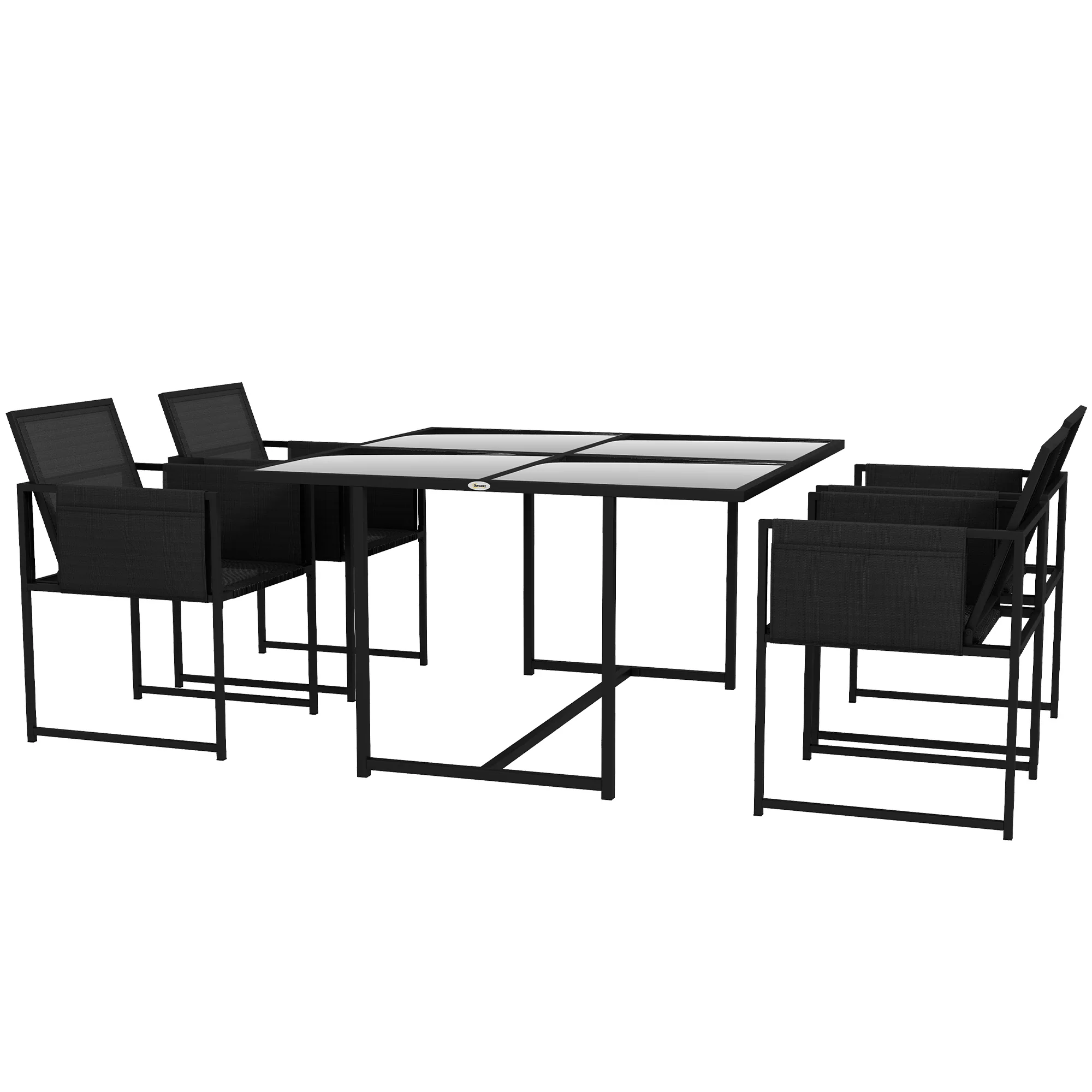 5 Piece Garden Dining Set, 4 Seater Outdoor Table and Chairs with Texteline Seat, Space Saving Cube Set with Foldable Backrest, Tempered Glass Table Top, for Patio, Black - Image 2
