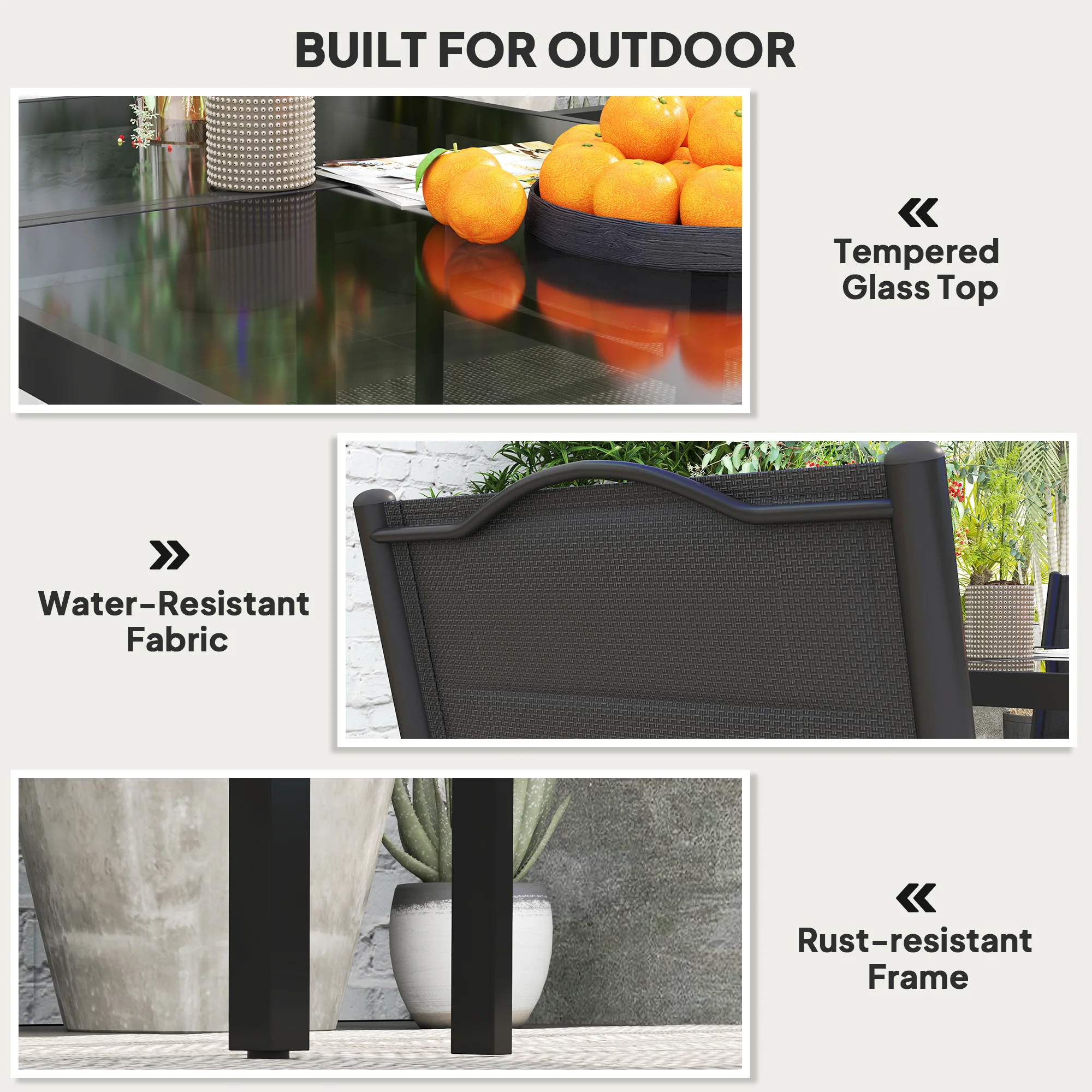 5 Piece Outdoor Dining Set w/ 4 Stackable Chairs, Rectangle Table, Tempered Glass Top, Black - Image 8
