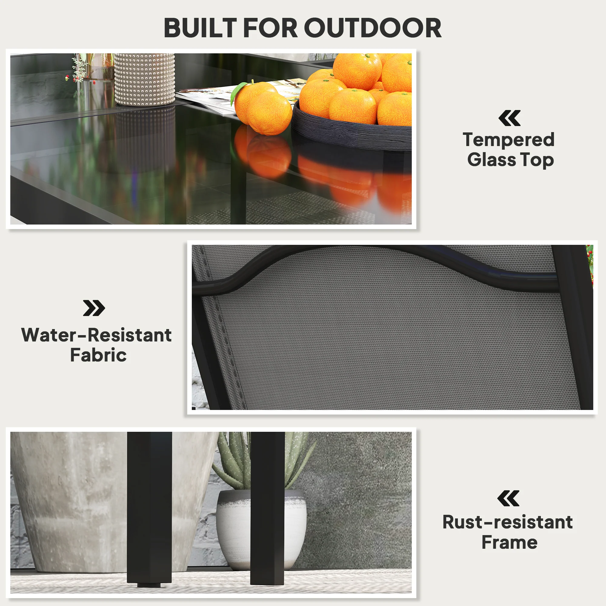 Patio Dining Set for 4, Rust-Resistant Table w/ Tempered Glass Top, 4 Stackable Chairs, Black - Image 8