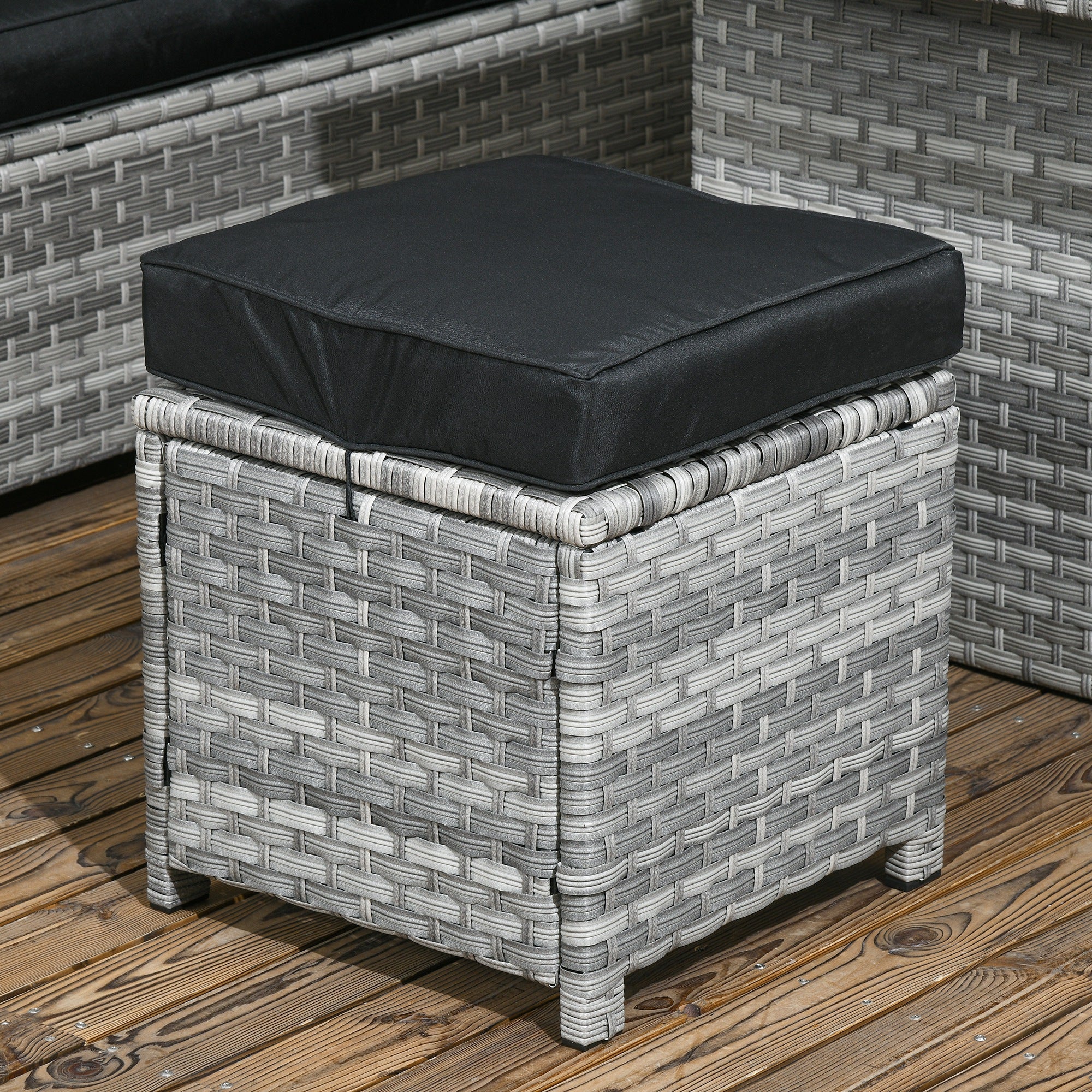 5 Pieces Rattan Garden Furniture Set with Corner Sofa, Glass Table & 2 Stools, Mixed Grey - Image 11