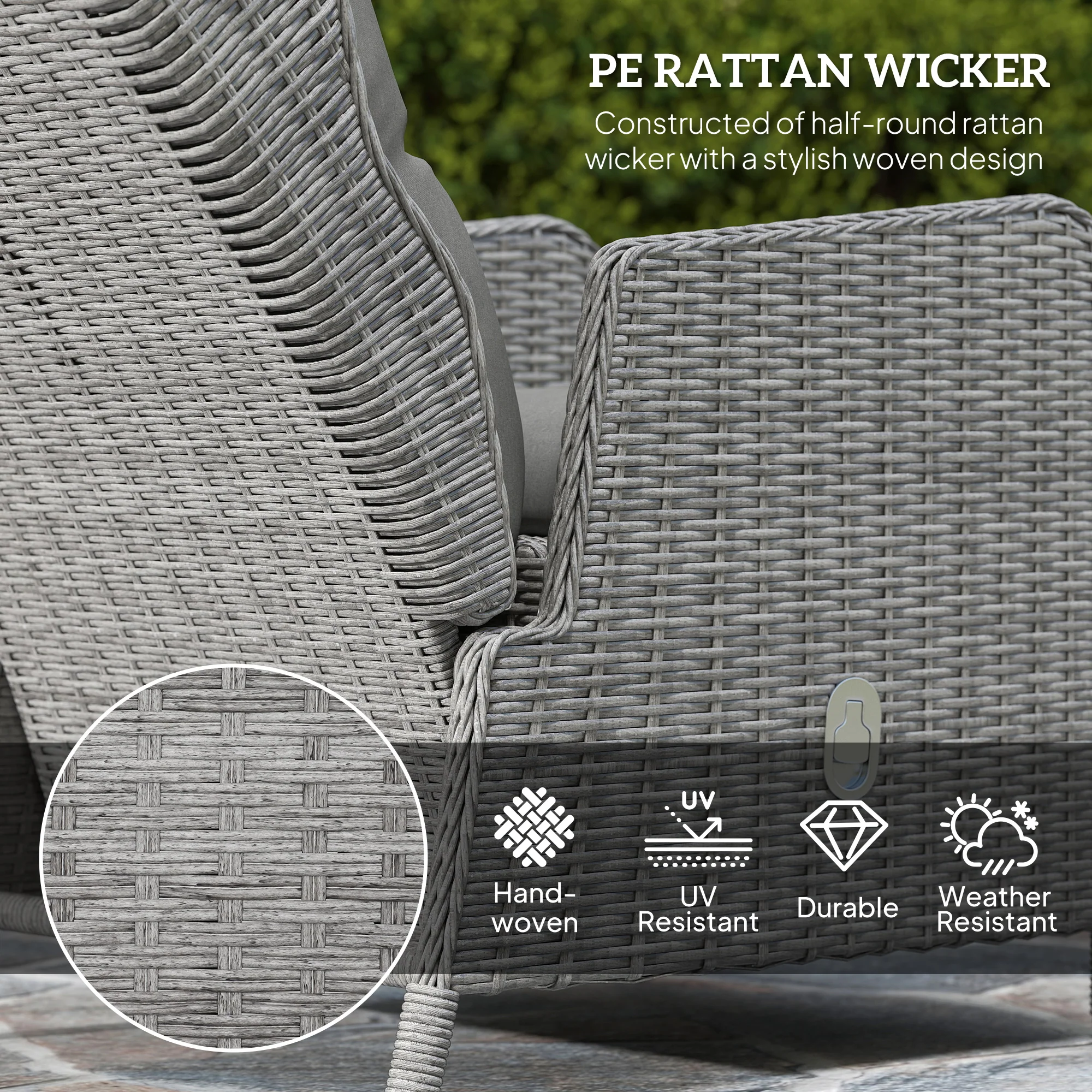 5 Pieces Rattan Bistro Set with Adjustable Back, Coffee Table and Footstools, Light Grey - Image 6