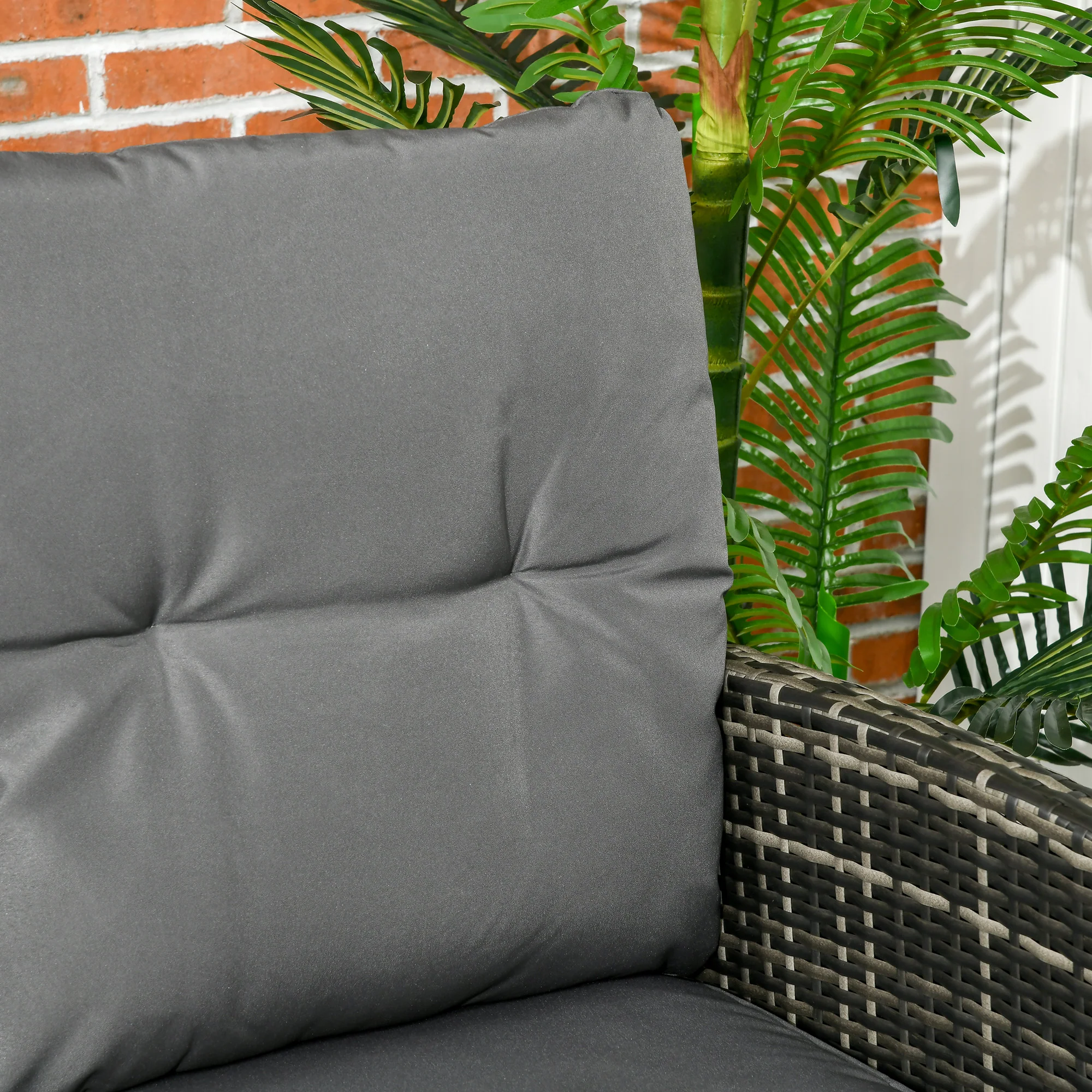 5 Seater Rattan Garden Furniture Set W/ 2 Armchairs, Sofa, Footstools & Glass Table, Mixed Grey - Image 10