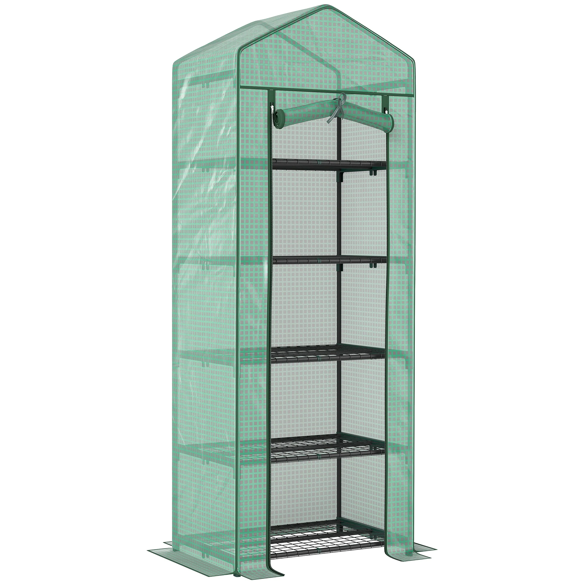 5 Tier Mini Greenhouse, Portable Outdoor Flower Stand with Shelf Clips, Indoor Greenhouse with Steel Frame, Transparent, 27.25" x 19.25" x 76", Green - Image 12