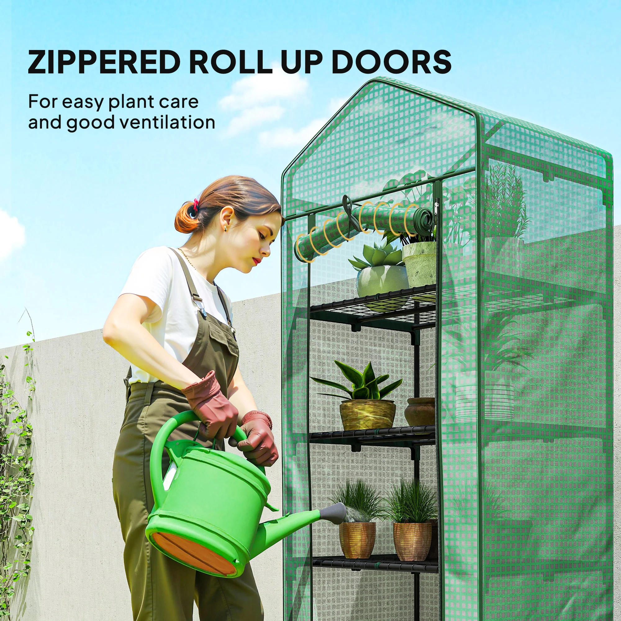 5 Tier Mini Greenhouse, Portable Outdoor Flower Stand with Shelf Clips, Indoor Greenhouse with Steel Frame, Transparent, 27.25" x 19.25" x 76", Green - Image 8
