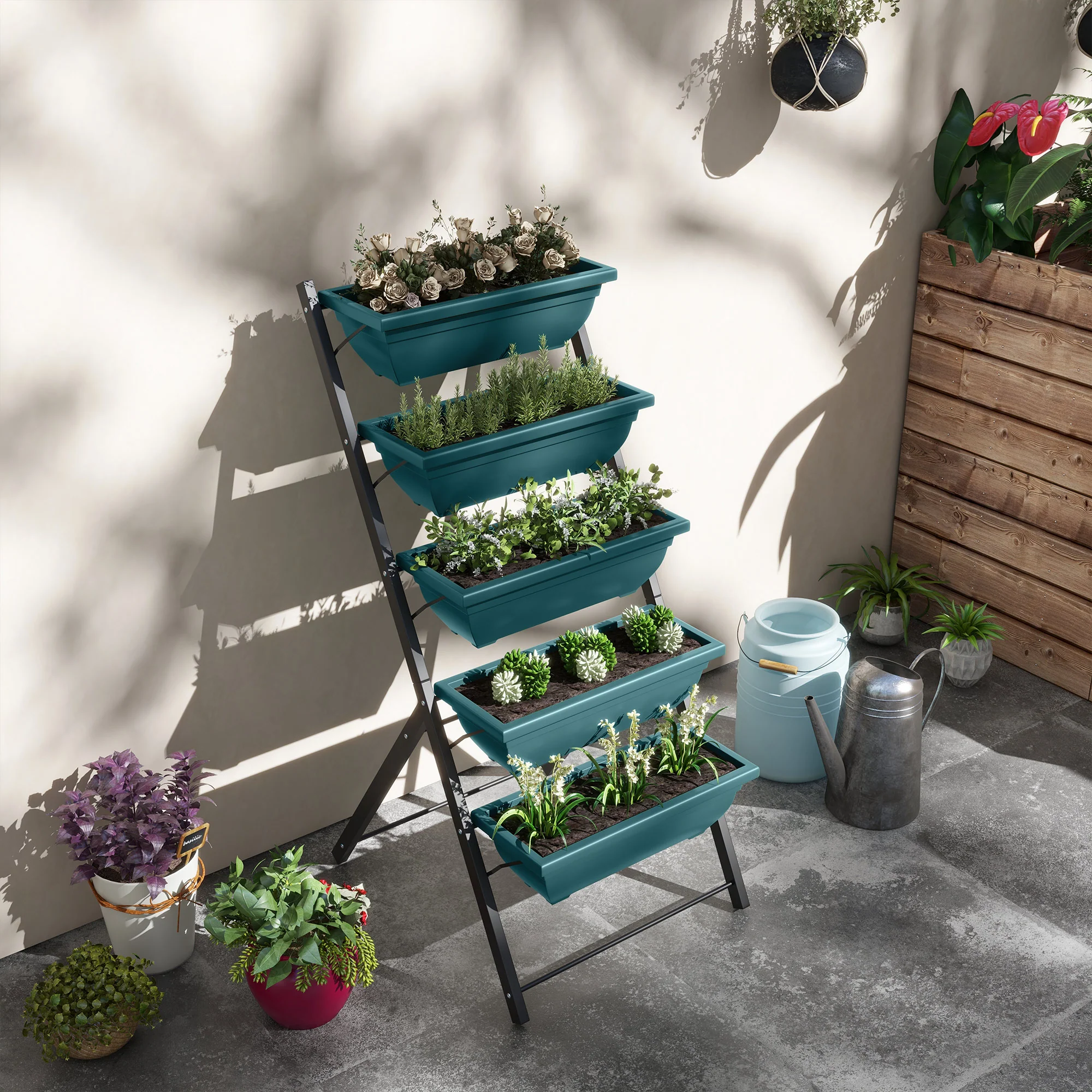 5-Tier Raised Garden Bed with 5 Planter Boxes, Green - Image 3