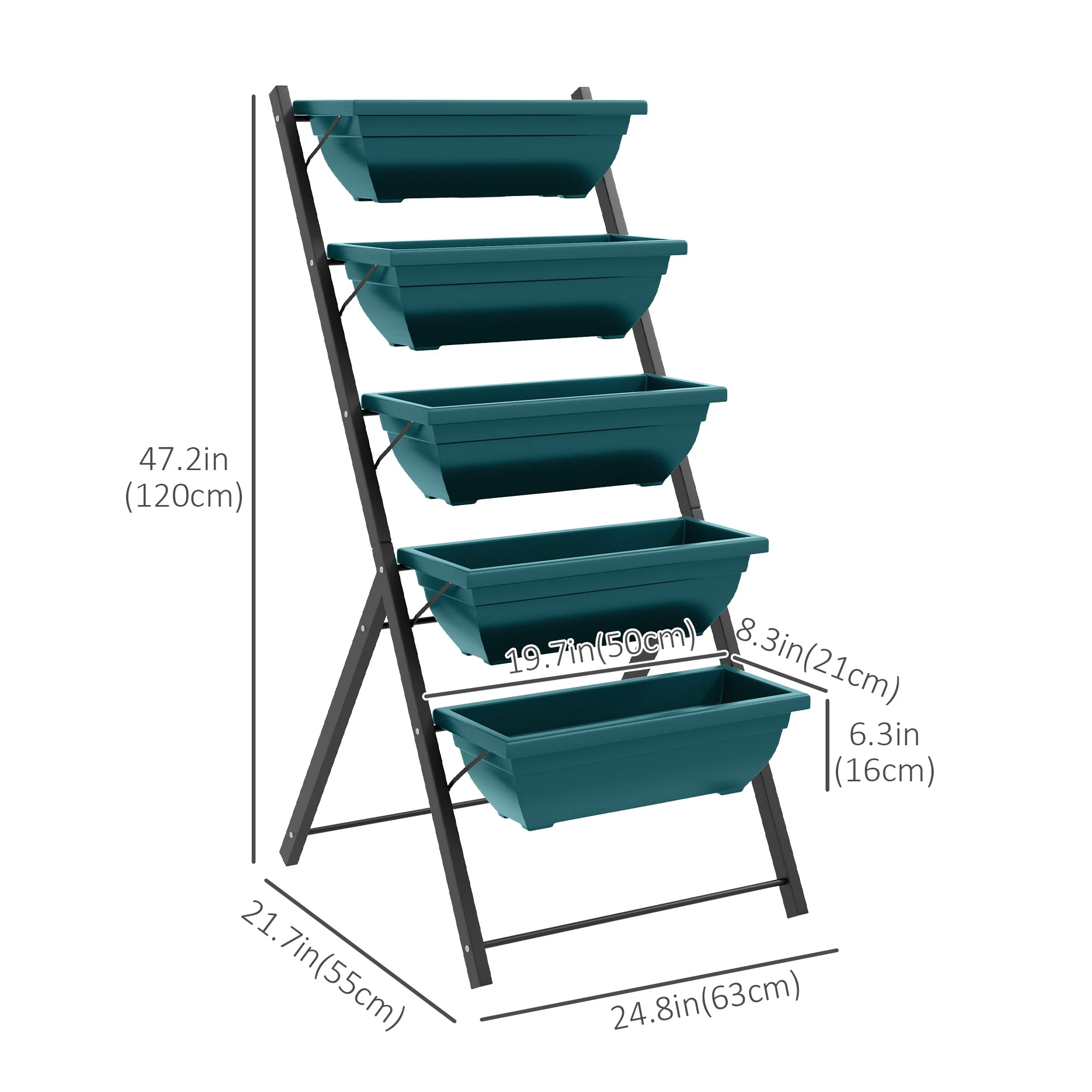 5-Tier Raised Garden Bed with 5 Planter Boxes, Green - Image 5