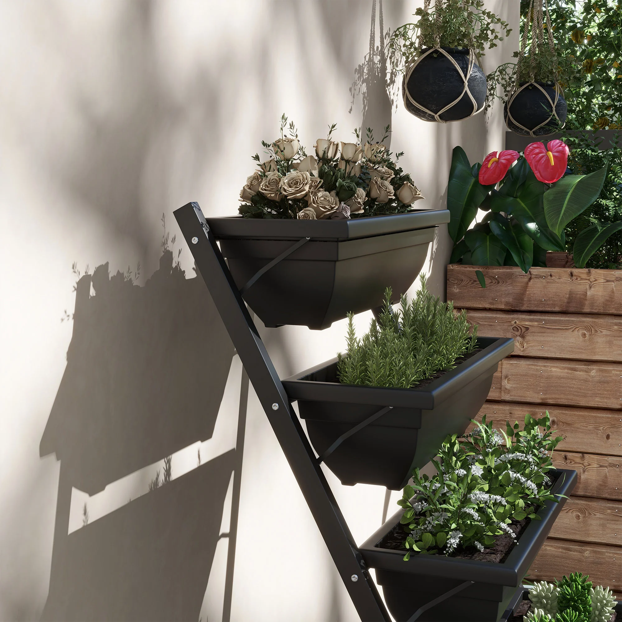 5-Tier Raised Garden Bed with 5 Planter Boxes, Black - Image 9