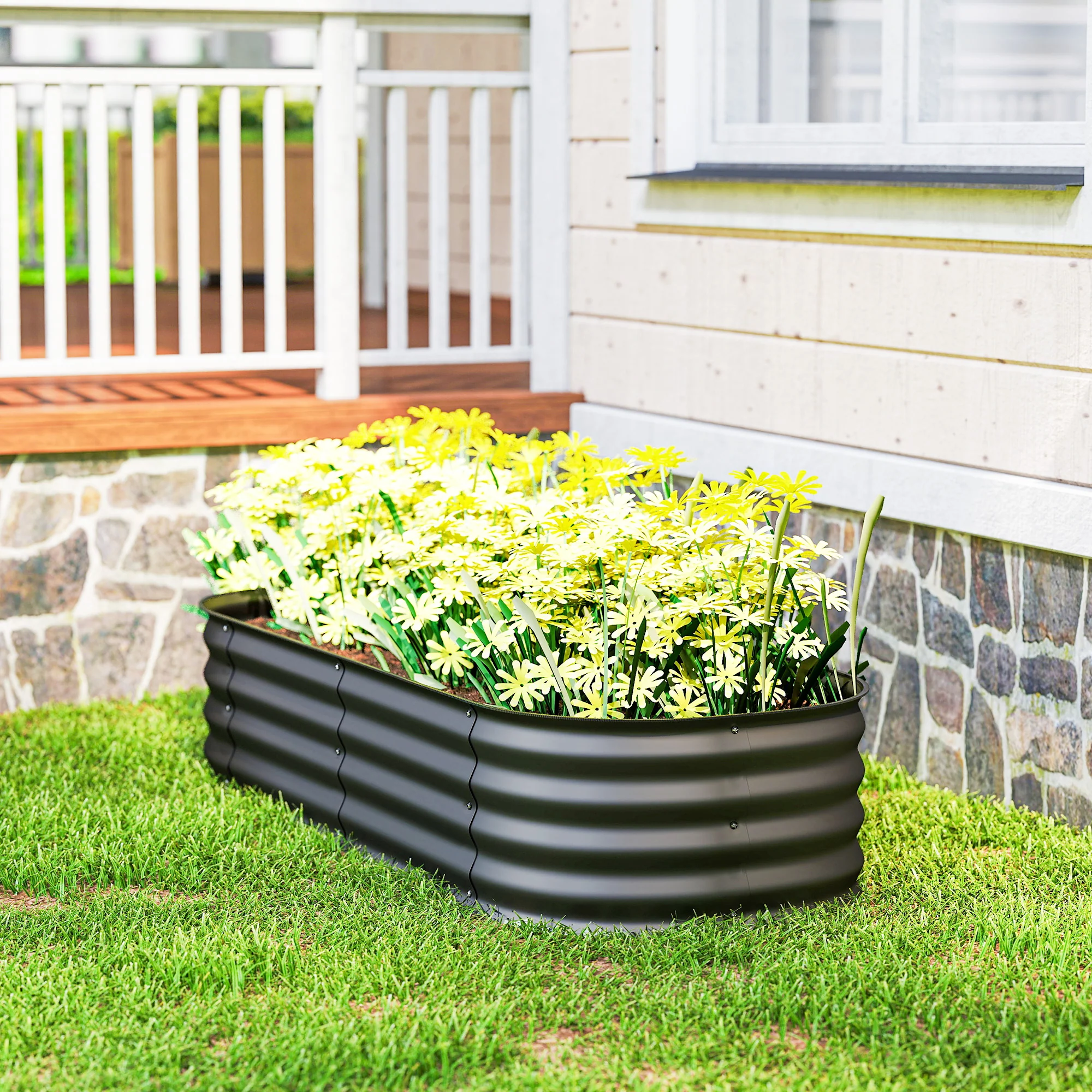 5' x 2' x 1' Galvanized Raised Garden Bed Kit, Outdoor Metal Elevated Planter Box with Safety Edging, Easy DIY Stock Tank for Growing Flowers, Herbs & Vegetables, Dark Gray - Image 10