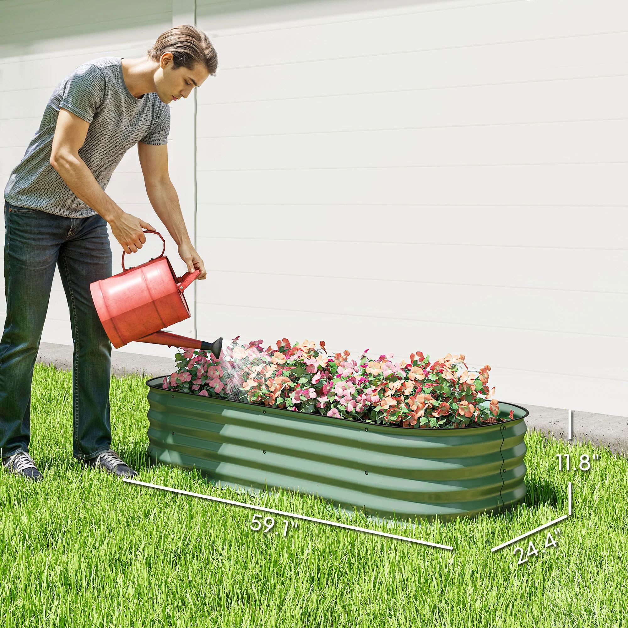 5' x 2' x 1' Galvanized Raised Garden Bed Kit, Outdoor Metal Elevated Planter Box with Safety Edging, Easy DIY Stock Tank for Growing Flowers, Herbs & Vegetables, Green - Image 5