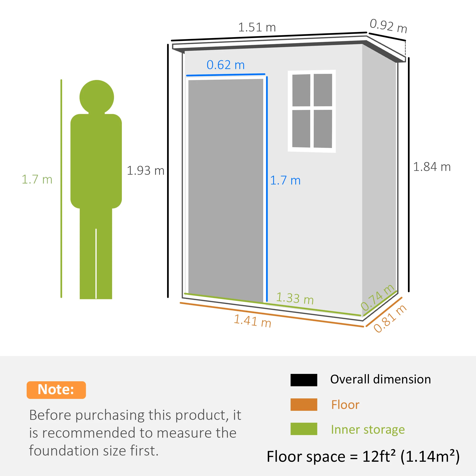 5 x 3FT Small Garden Shed, Storage Shed with Lockable Door, Window & Vent, for Garden, Patio, Grey - Image 5