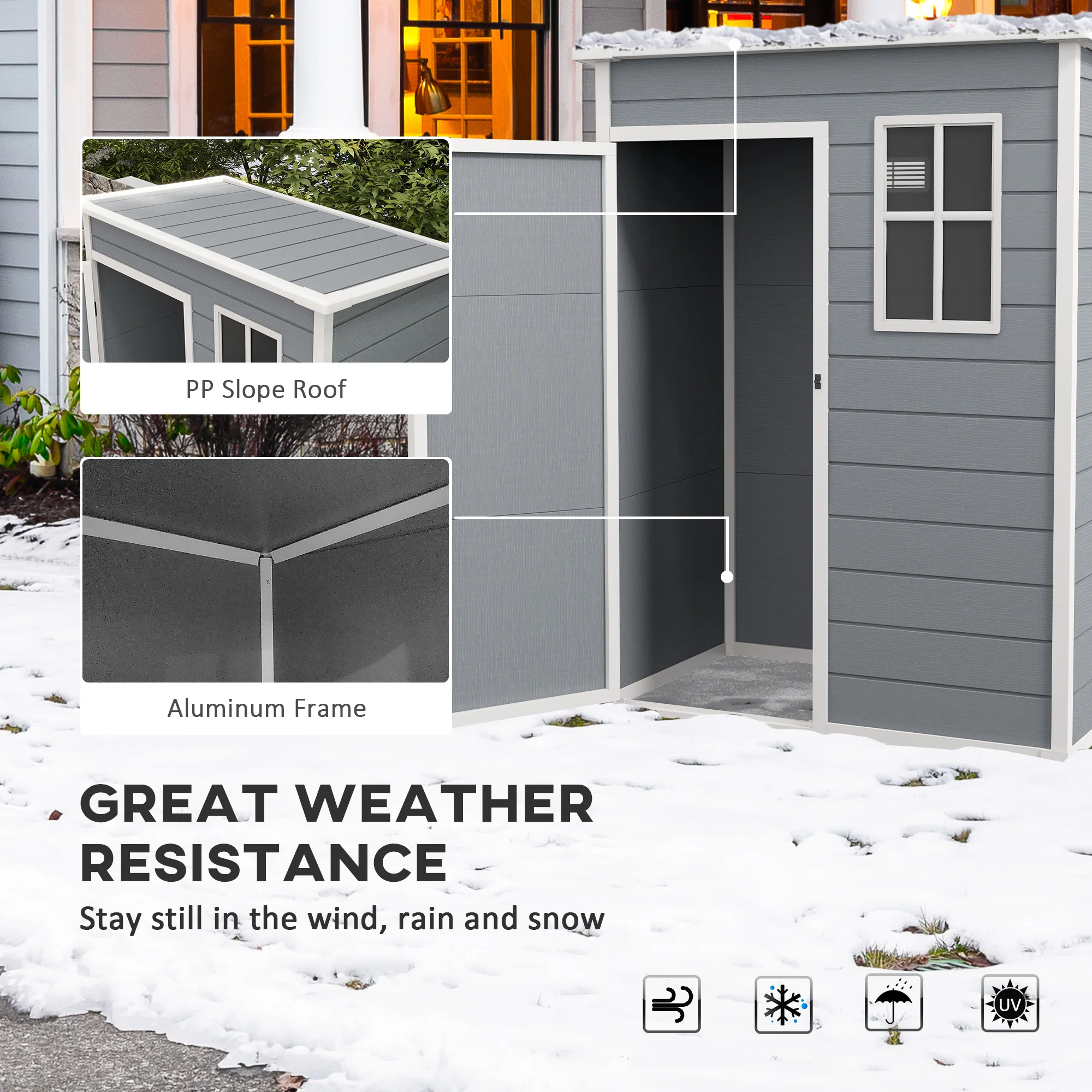 5 x 3FT Small Garden Shed, Storage Shed with Lockable Door, Window & Vent, for Garden, Patio, Grey - Image 8