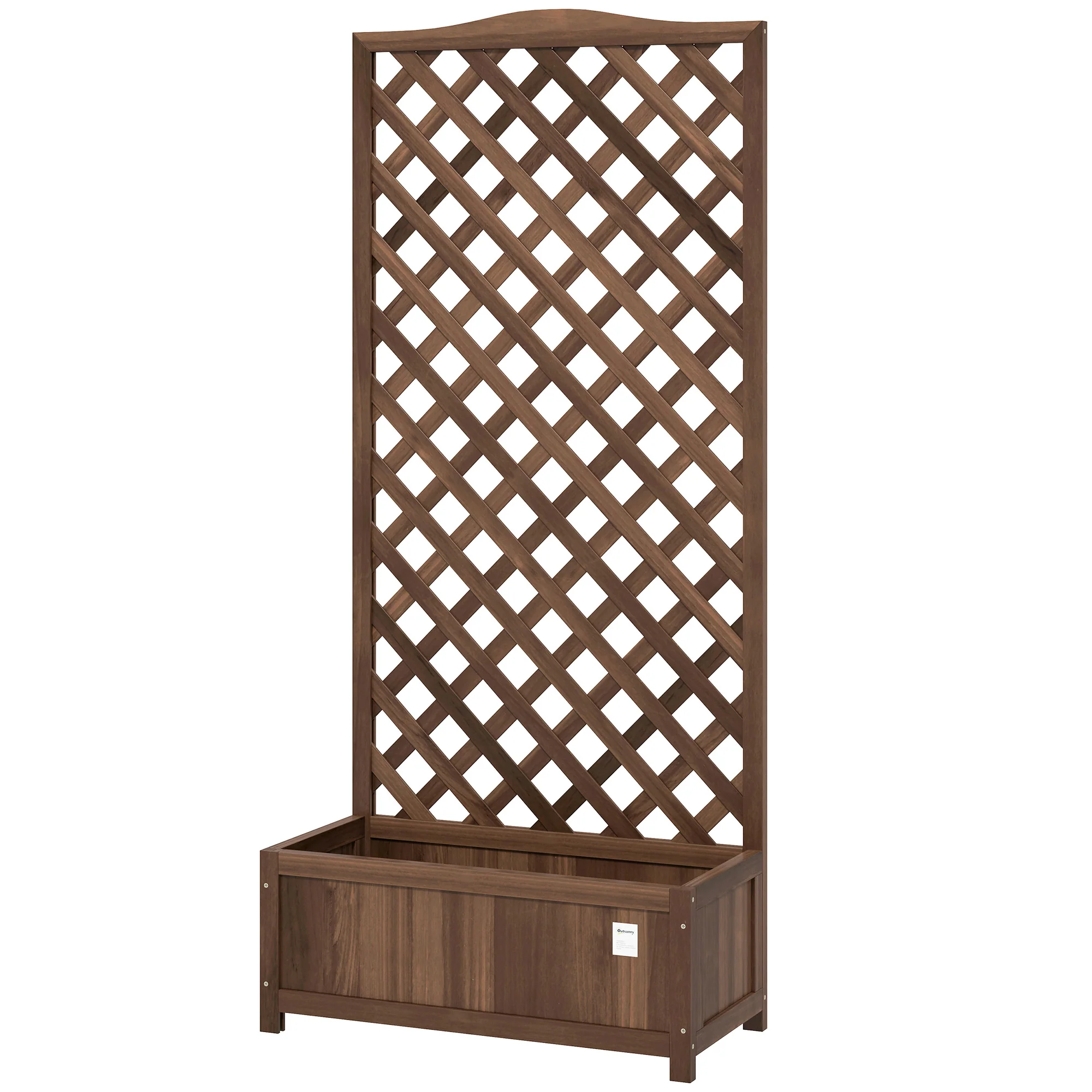 53L Garden Wooden Planter Box with Trellis Free Standing Flower Raised Bed with Lattice for Climbing Plants, 76cm x 36cm x 170cm, Dark Brown - Image 2
