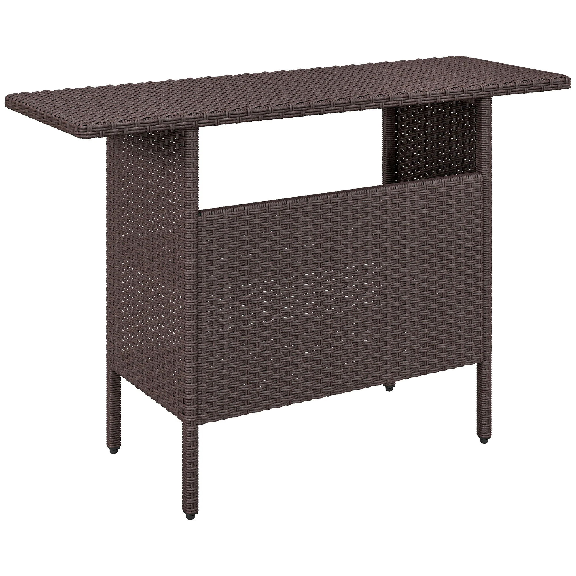 55" Rattan Bar Height Patio Table with 2 Storage Shelves and Steel Frame, Brown - Image 12