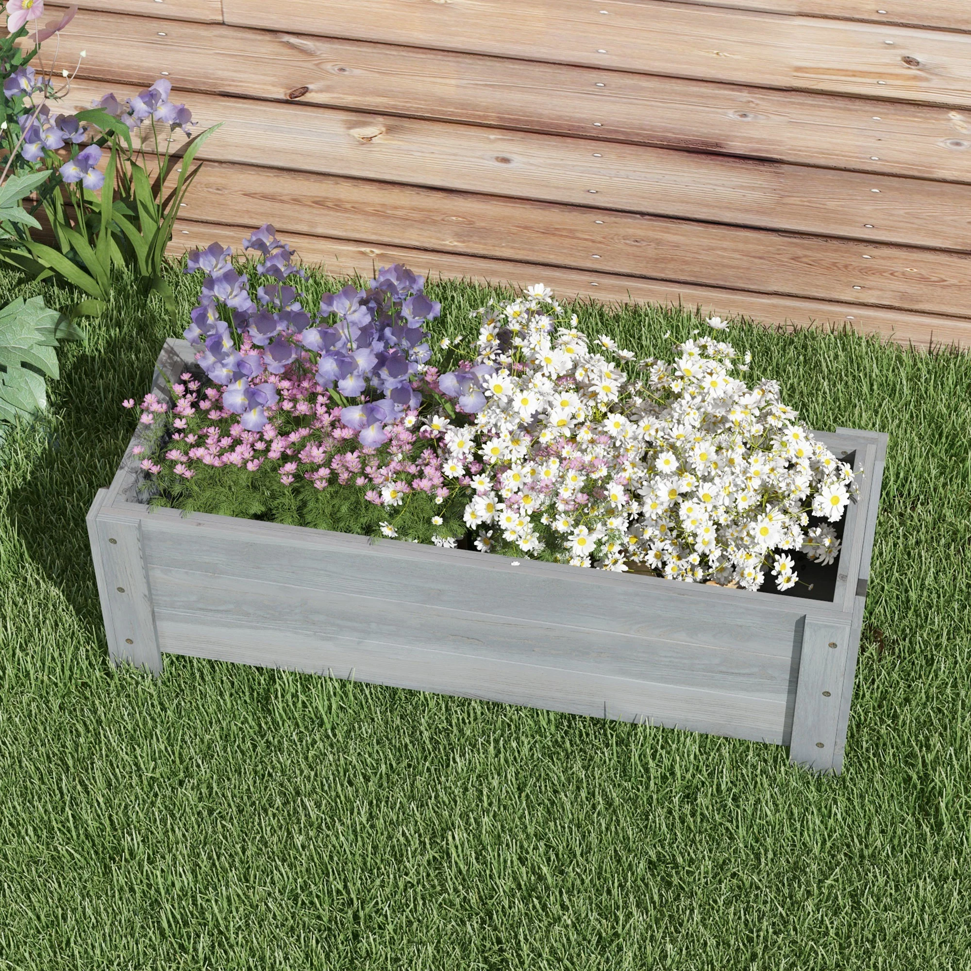 58L Garden Raised Bed Planter Grow Containers for Outdoor Patio Plant Flower Vegetable Pot Fir Wood, 100 x 36.5 x 36 cm, Grey - Image 9