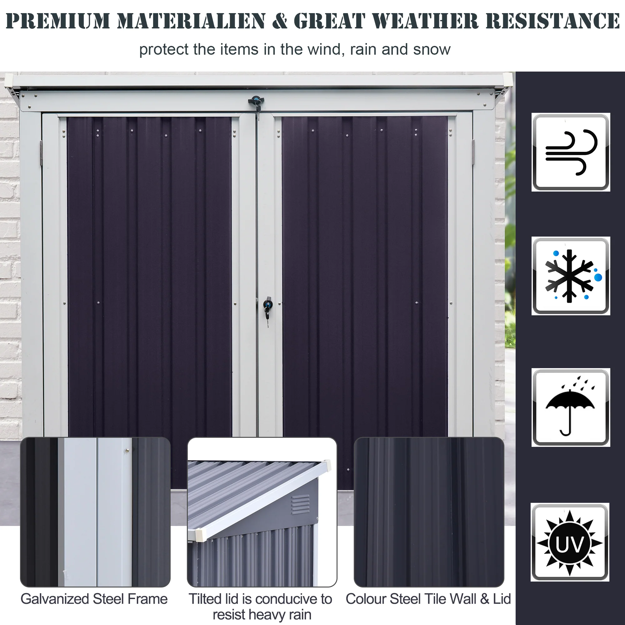 5' x 3' Outdoor Garbage Bin Storage Shed with Lockable Doors, Black - Image 7