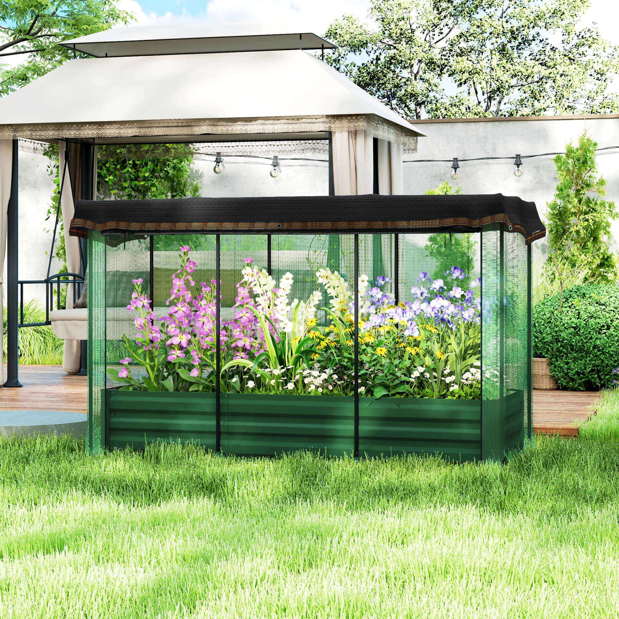 6.1' x 2.1' Galvanized Raised Garden Bed with Cover, Crop Cage with Shade Cloth, Green - Image 3
