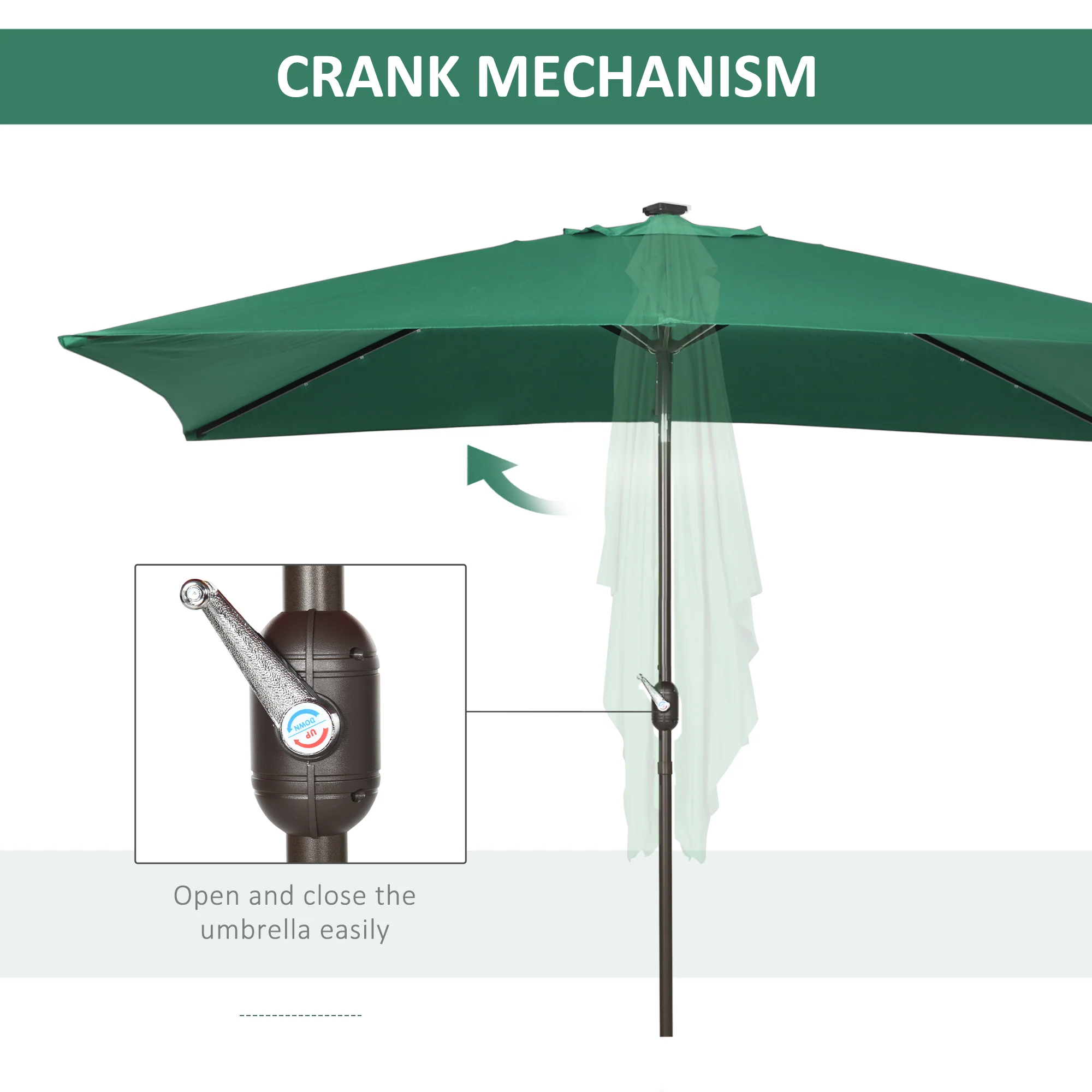 6.5' x 10' Solar Rectangle Market Umbrella with LEDs, Dark Green - Image 8