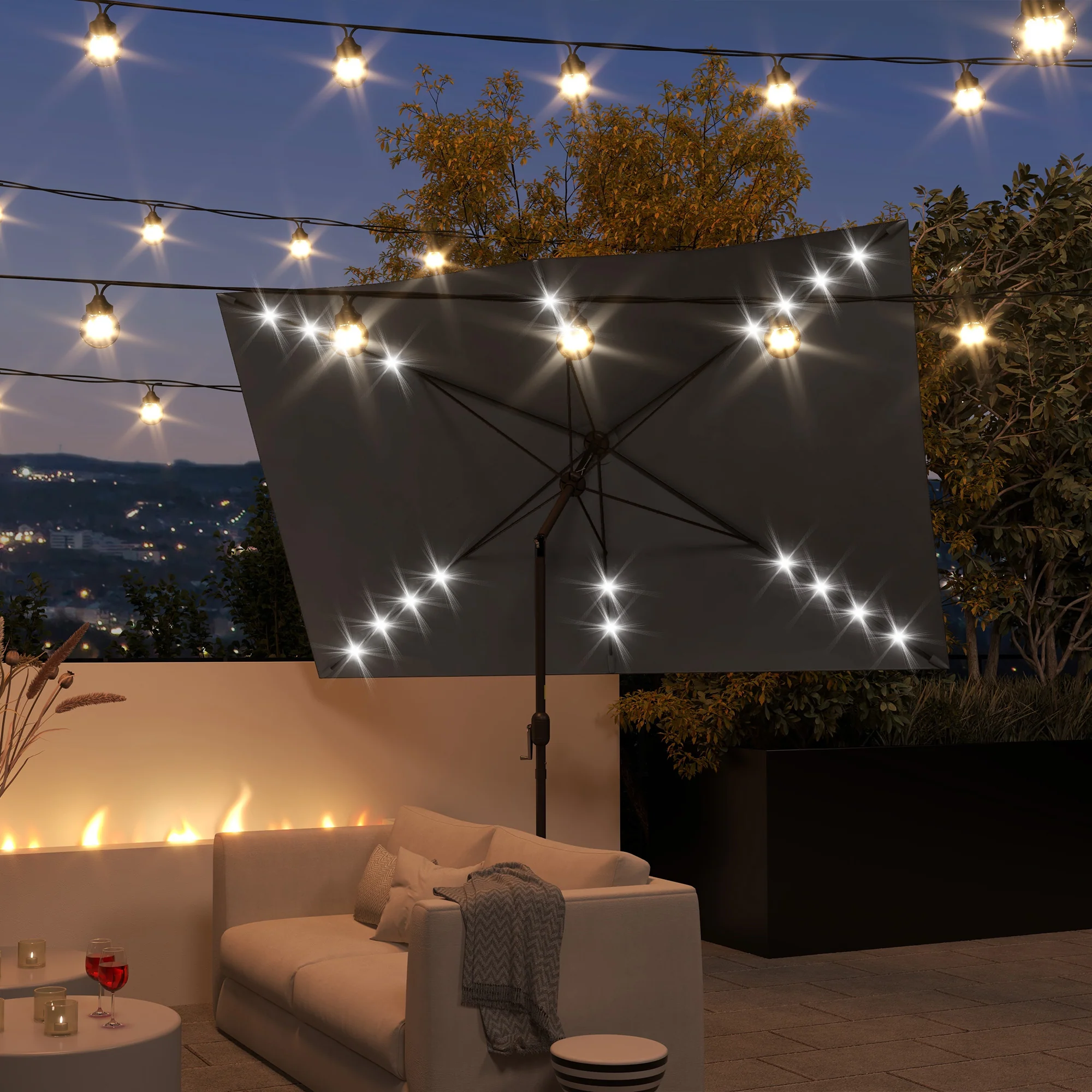 6.5' x 10' Solar Rectangle Market Umbrella with LEDs, Dark Grey - Image 4