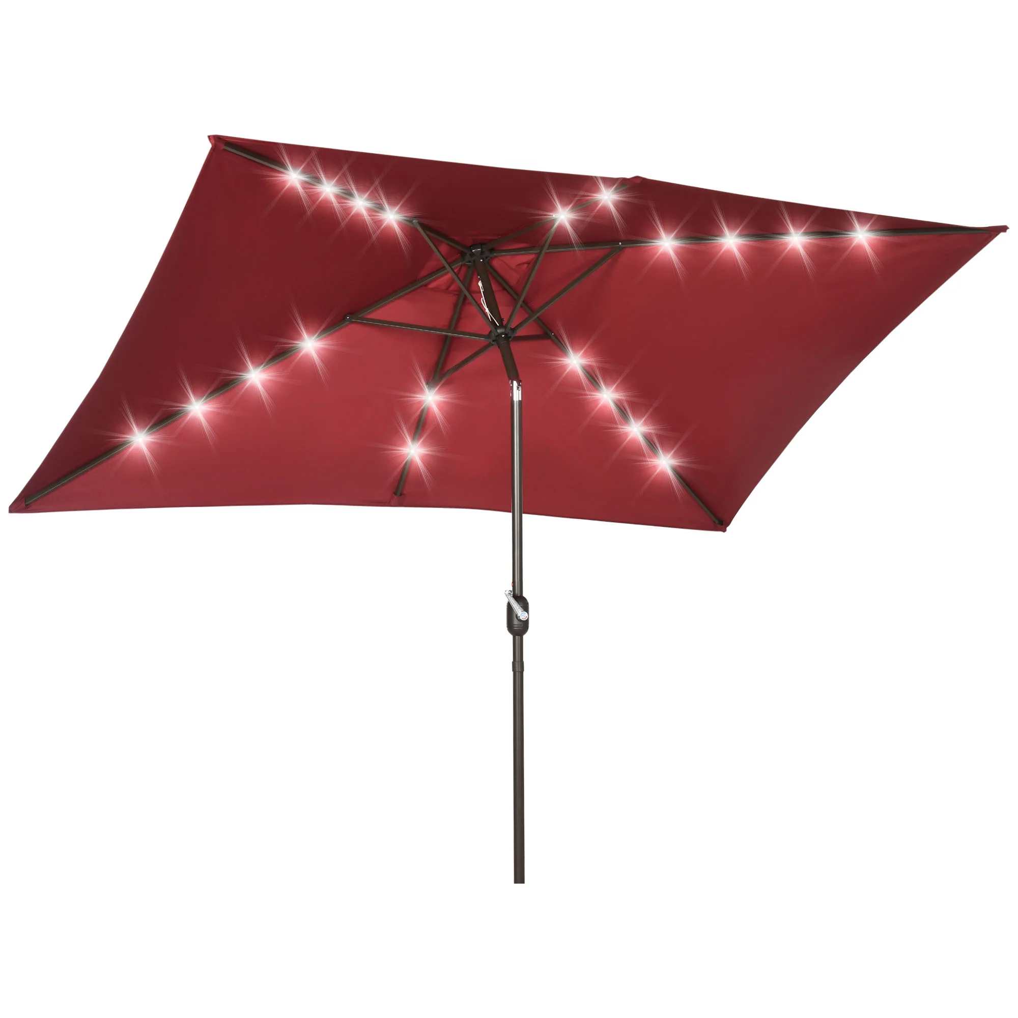 6.5' x 10' Solar Rectangle Market Umbrella with LEDs, Wine Red