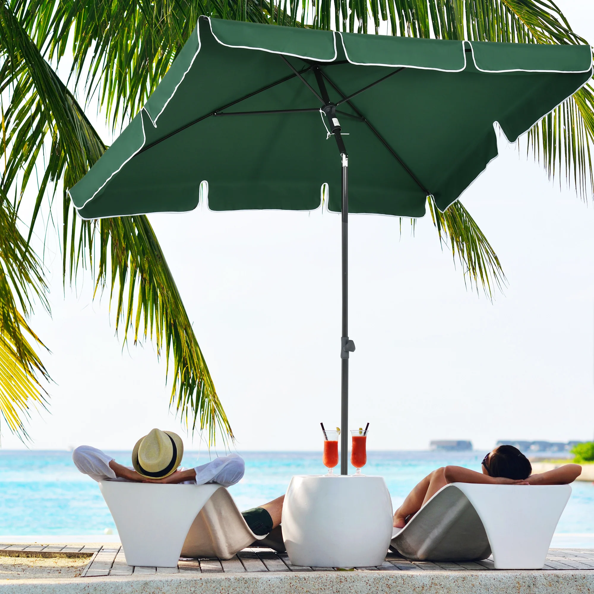 6.5x4ft Rectangle Patio Umbrella Aluminum Tilt Adjustable Garden Parasol Sun Shade Outdoor Canopy Green - Image 4