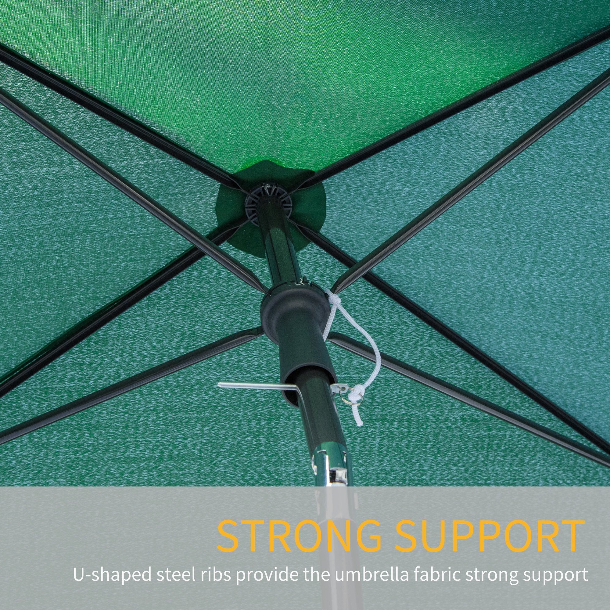 6.5x4ft Rectangle Patio Umbrella Aluminum Tilt Adjustable Garden Parasol Sun Shade Outdoor Canopy Green - Image 9