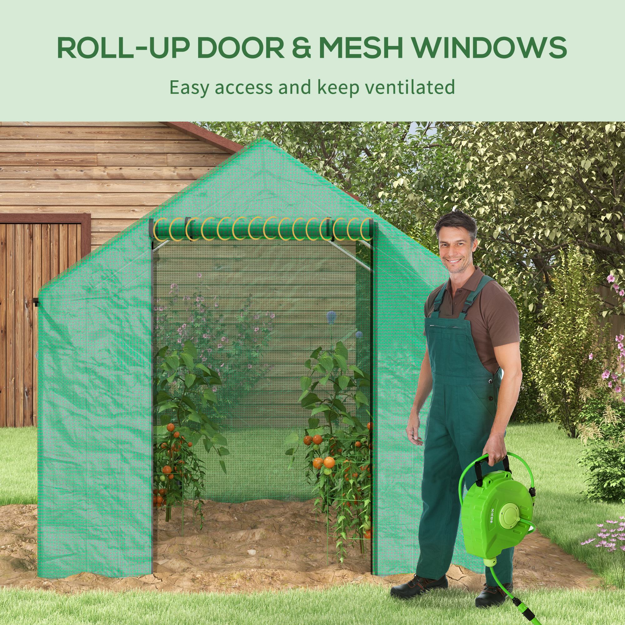 6.6' x 10' x 6.6' Tunnel Greenhouse with Roll-up Door & 4 Mesh Windows, Green - Image 7