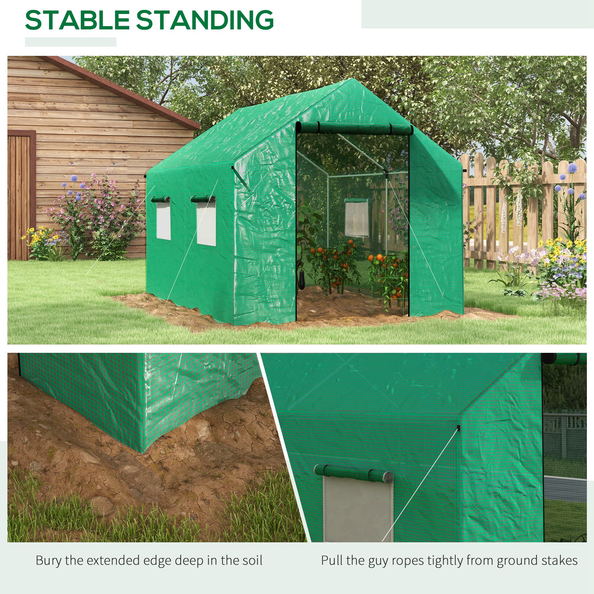 6.6' x 10' x 6.6' Tunnel Greenhouse with Roll-up Door & 4 Mesh Windows, Green - Image 8