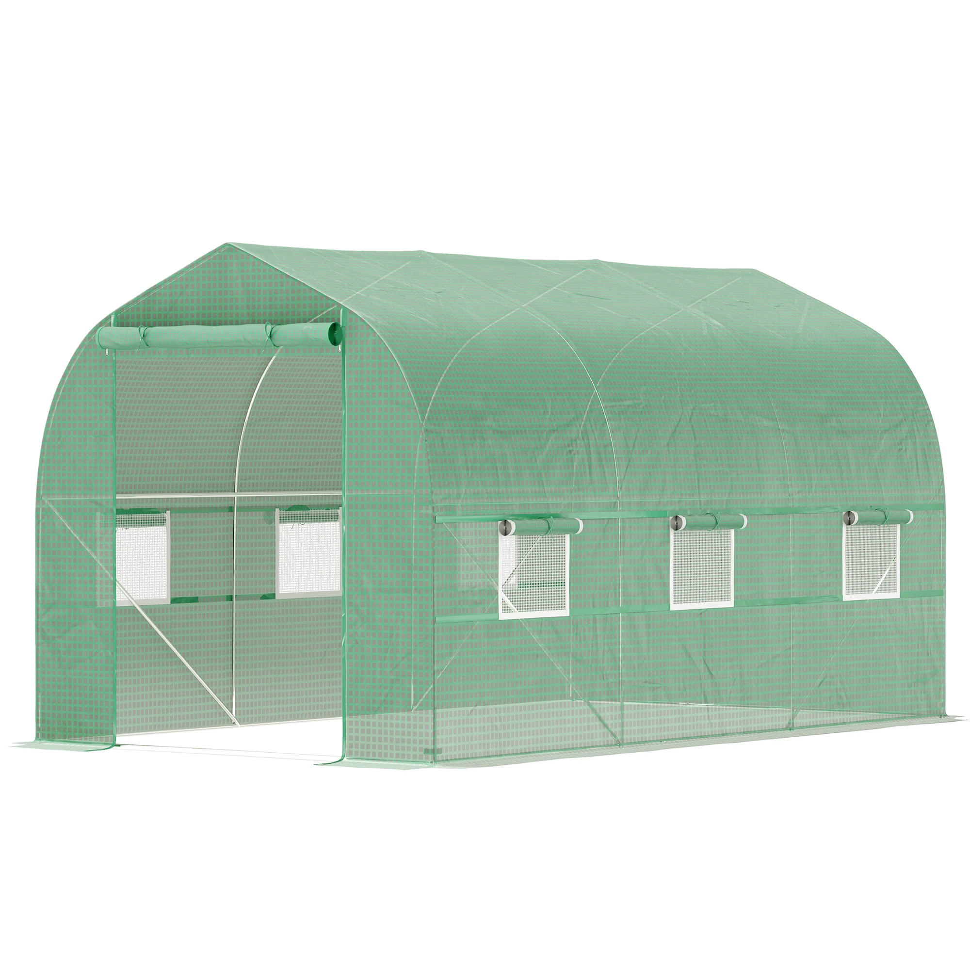 6.6' x 11' x 7' Walk-in Greenhouse with Roll-Up Door & 6 Mesh Windows, Green - Image 2