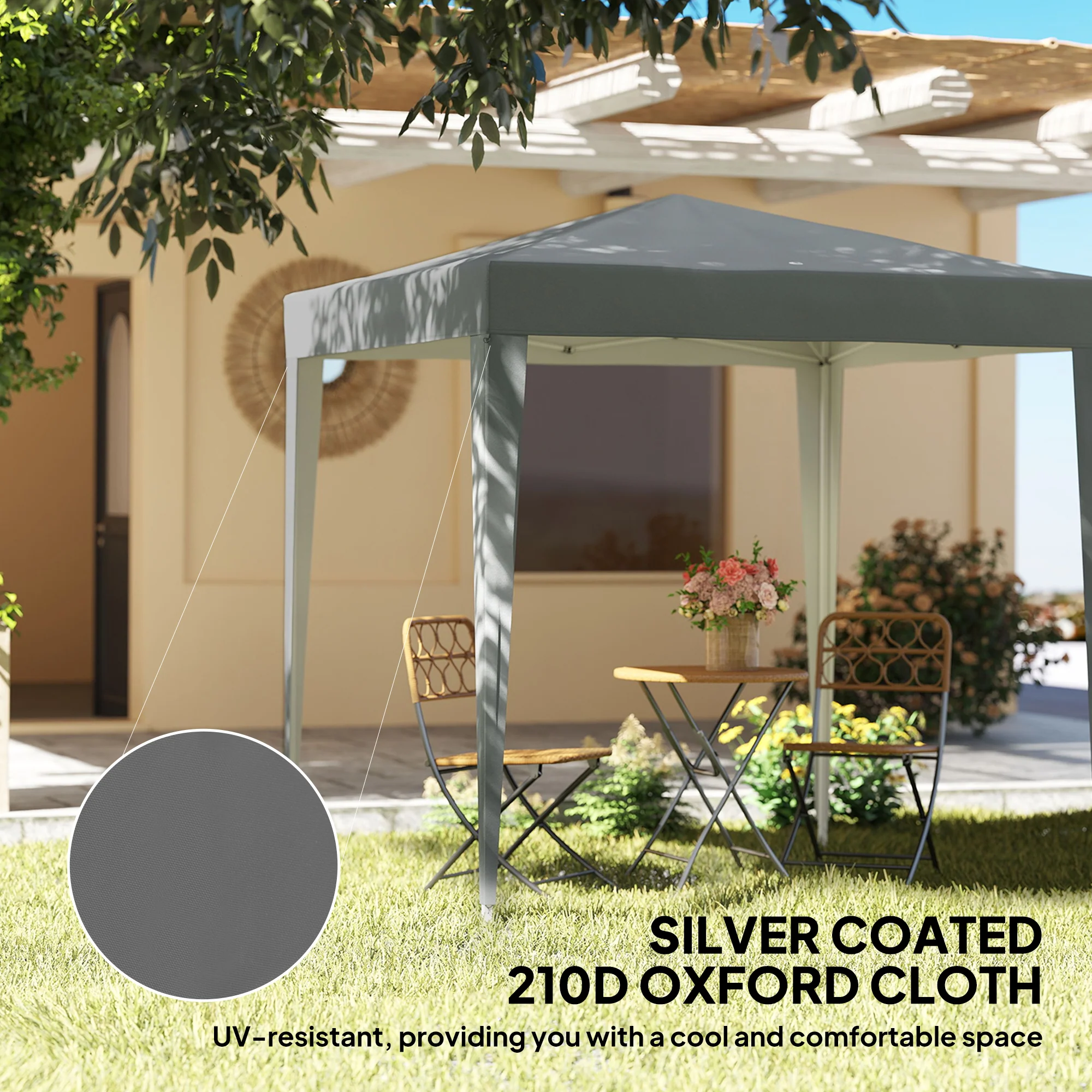 6.6'x6.6' Pop Up Canopy Tent with Sidewalls, Instant Sun Shelter Camping Gazebo with Carry Bag, Grey - Image 7