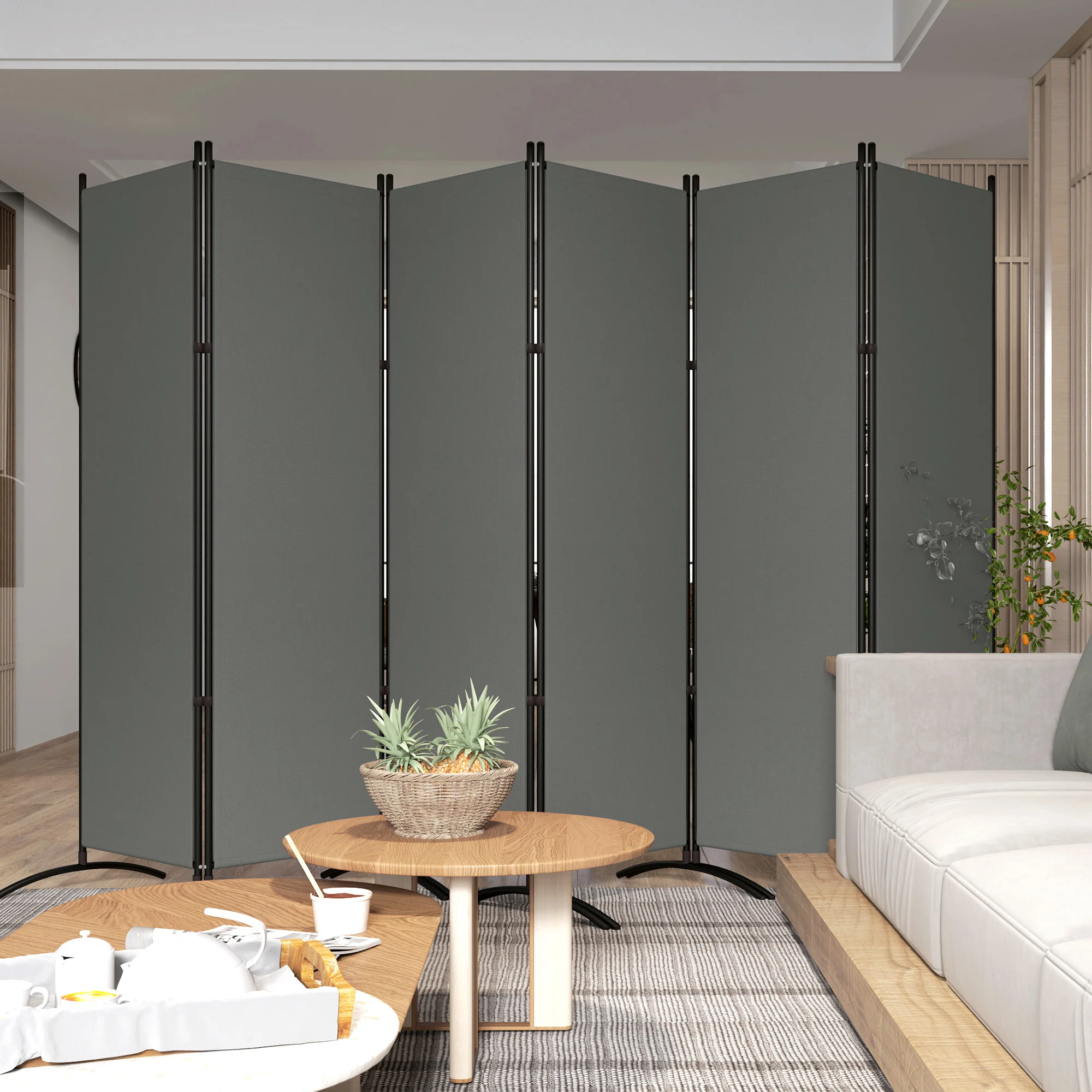 6 Panel Folding Privacy Screen, 5.7FT Tall Room Divider with UV30+ Protection, Dark Grey - Image 10