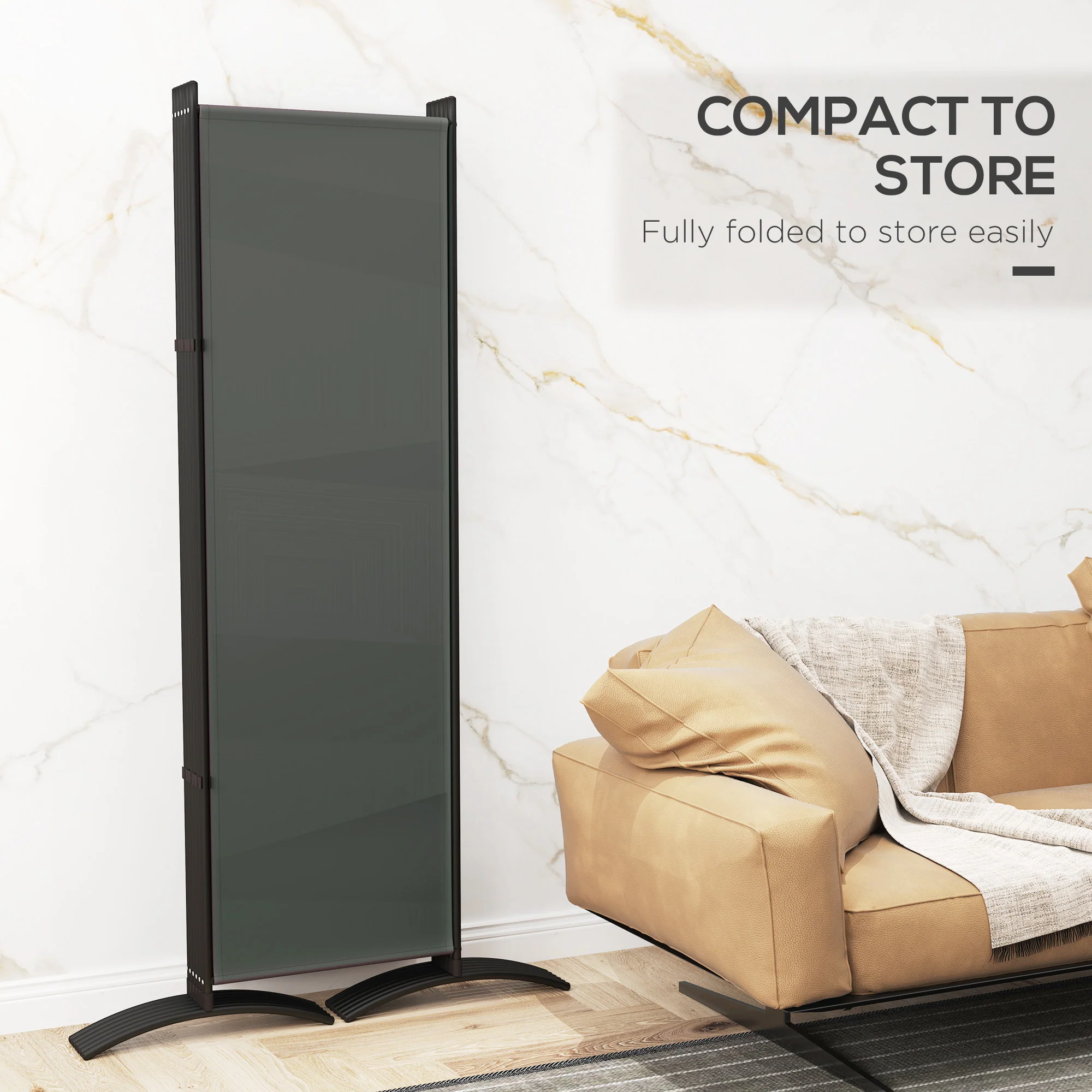 6 Panel Folding Privacy Screen, 5.7FT Tall Room Divider with UV30+ Protection, Dark Grey - Image 9
