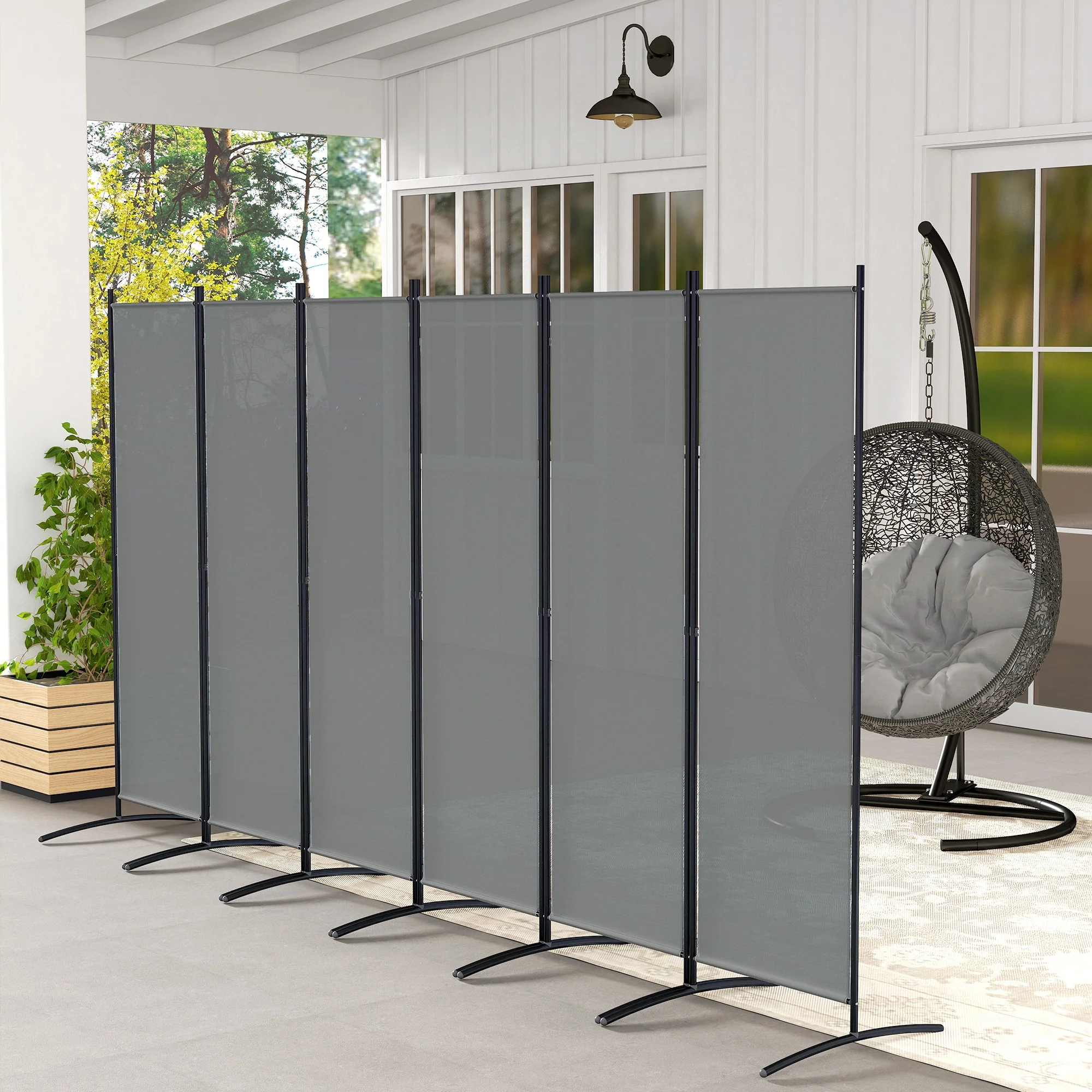 6 Panel Folding Room Divider, Freestanding Privacy Screen Wall with Wide Feet, Portable Paravent Partition Separator for Offices, Balcony, Outdoor Garden, Hot Tub, 332 x 172 cm, Dark Grey - Image 3