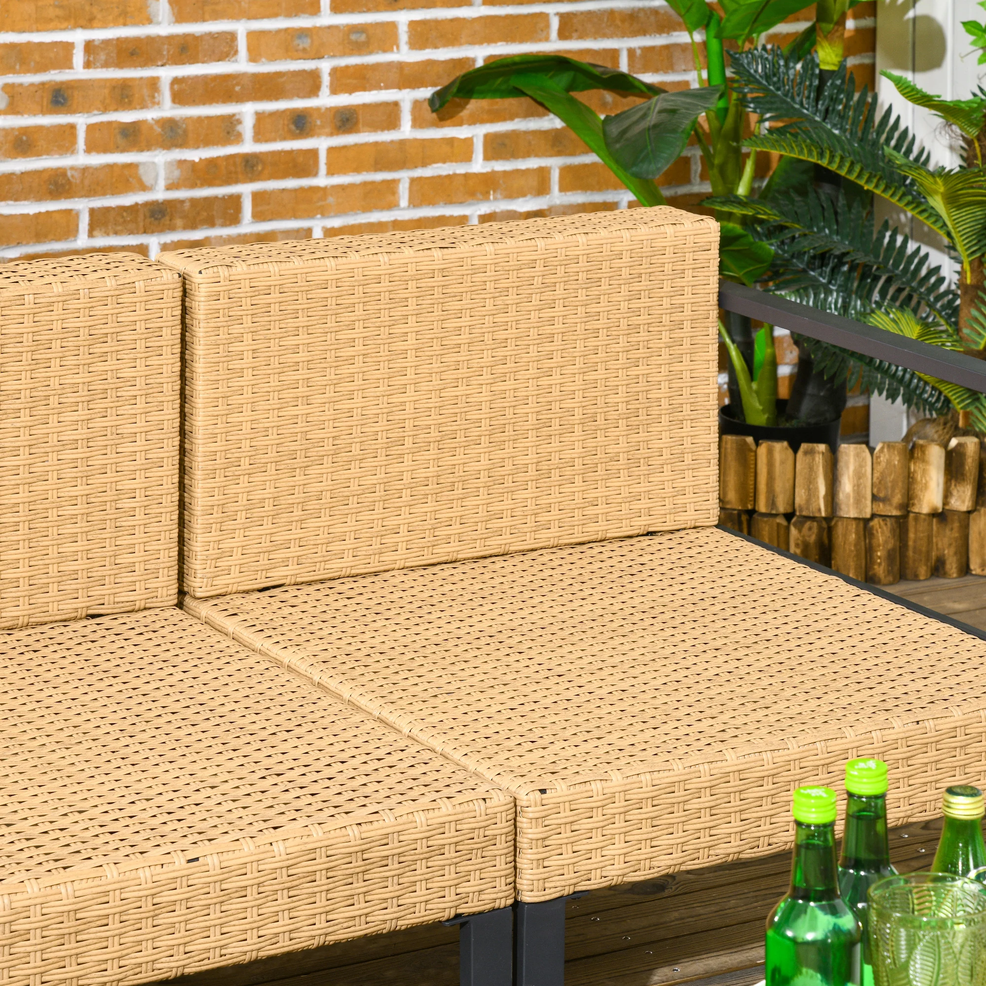 6 Pieces Patio Furniture Set, Wicker Cushioned Sectional Sofa with Coffee Table, Yellow - Image 9