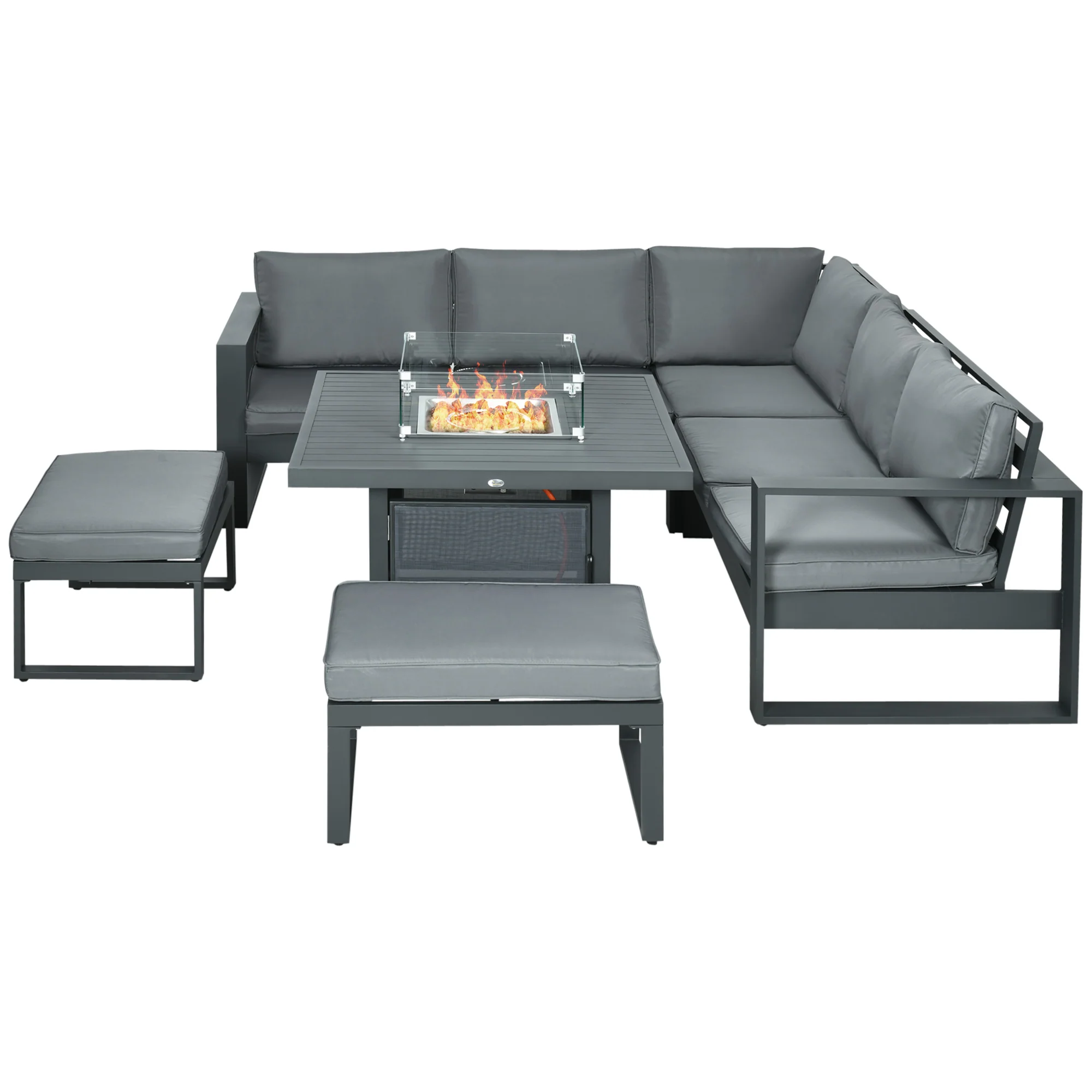 6-Piece Patio Sofa Conversation Set w/ Loveseat, Footstool & Gas Fire Pit Table, Grey - Image 2