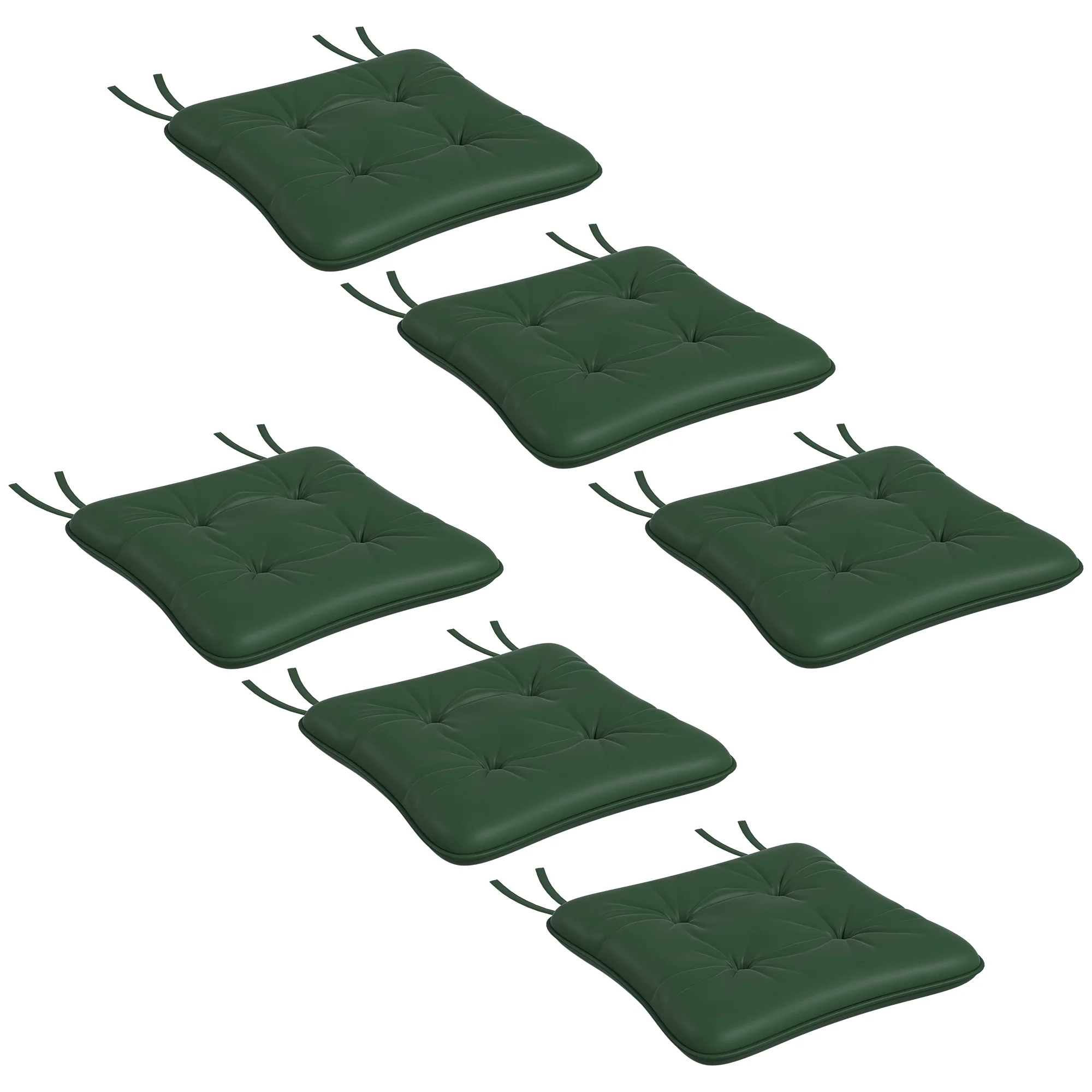 6-Piece Outdoor Seat Cushion Replacement Set with Ties, Button Tufted, Dark Green - Image 2