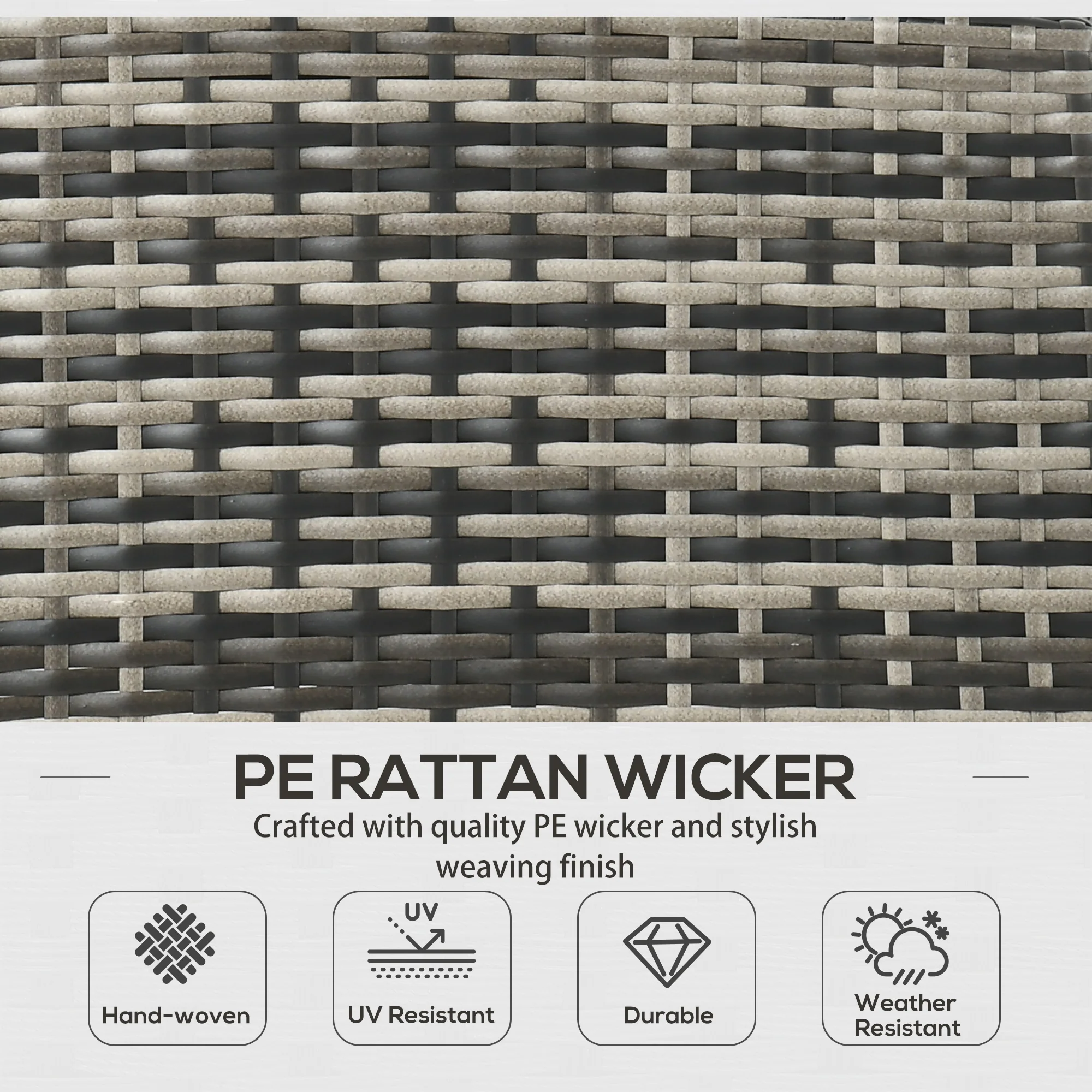 6 Piece Wicker Rattan Patio Furniture Set with Ottomans, Glass Top Table & Cushions, Grey - Image 7