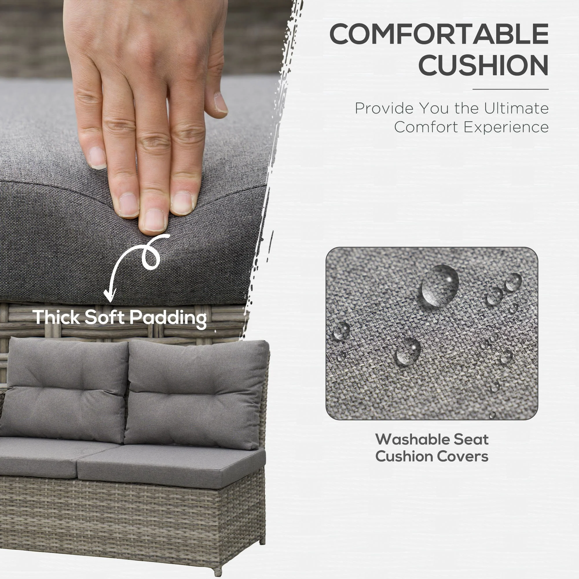 6 Pieces PE Rattan Sectional Corner Sofa w/ Padded Cushion & Liftable Coffee Table, Grey - Image 7