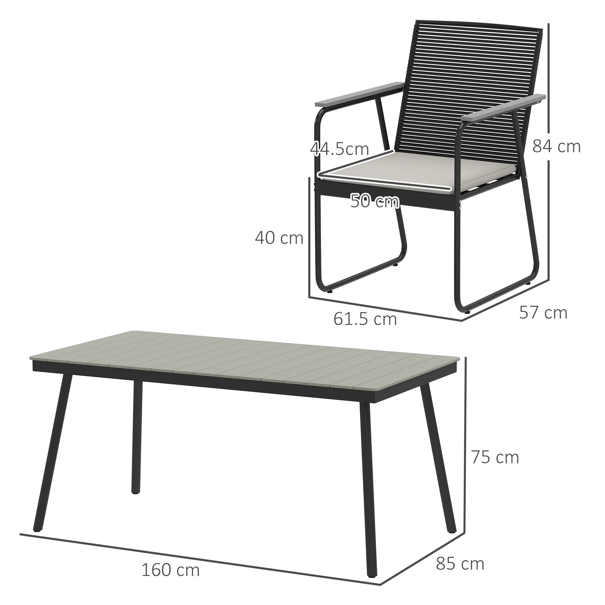 6 Seater Garden Dining Set with Soft Cushions, Rattan Backrest, Rectangular Plastic Top, Garden Furniture Set, Outdoor Dining Table and Chairs for Patio, Balcony, Poolside, Grey - Image 5