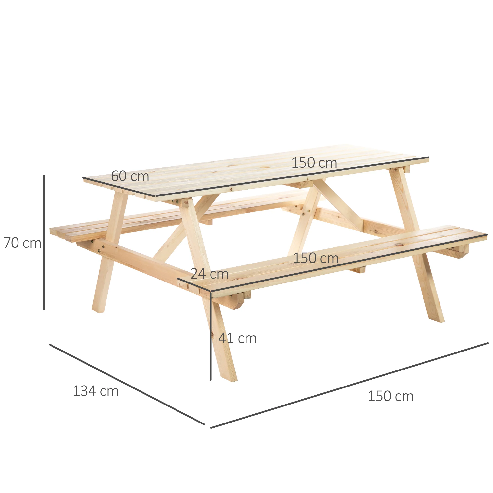 6 Seater Wooden Picnic Table Bench for Outdoor Garden or Patio with Parasol Cutout 150 cm Natural Wood Finish - Image 5