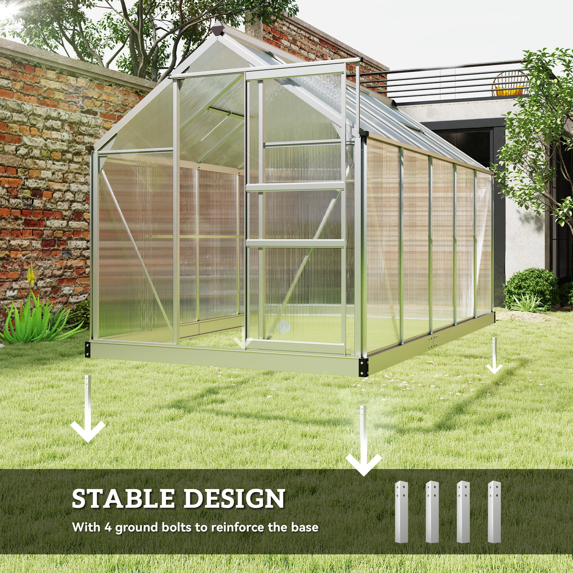 BloomGreen 6' x 10' x 6.6' Polycarbonate Greenhouse with Aluminum Frame, Silver - Image 8