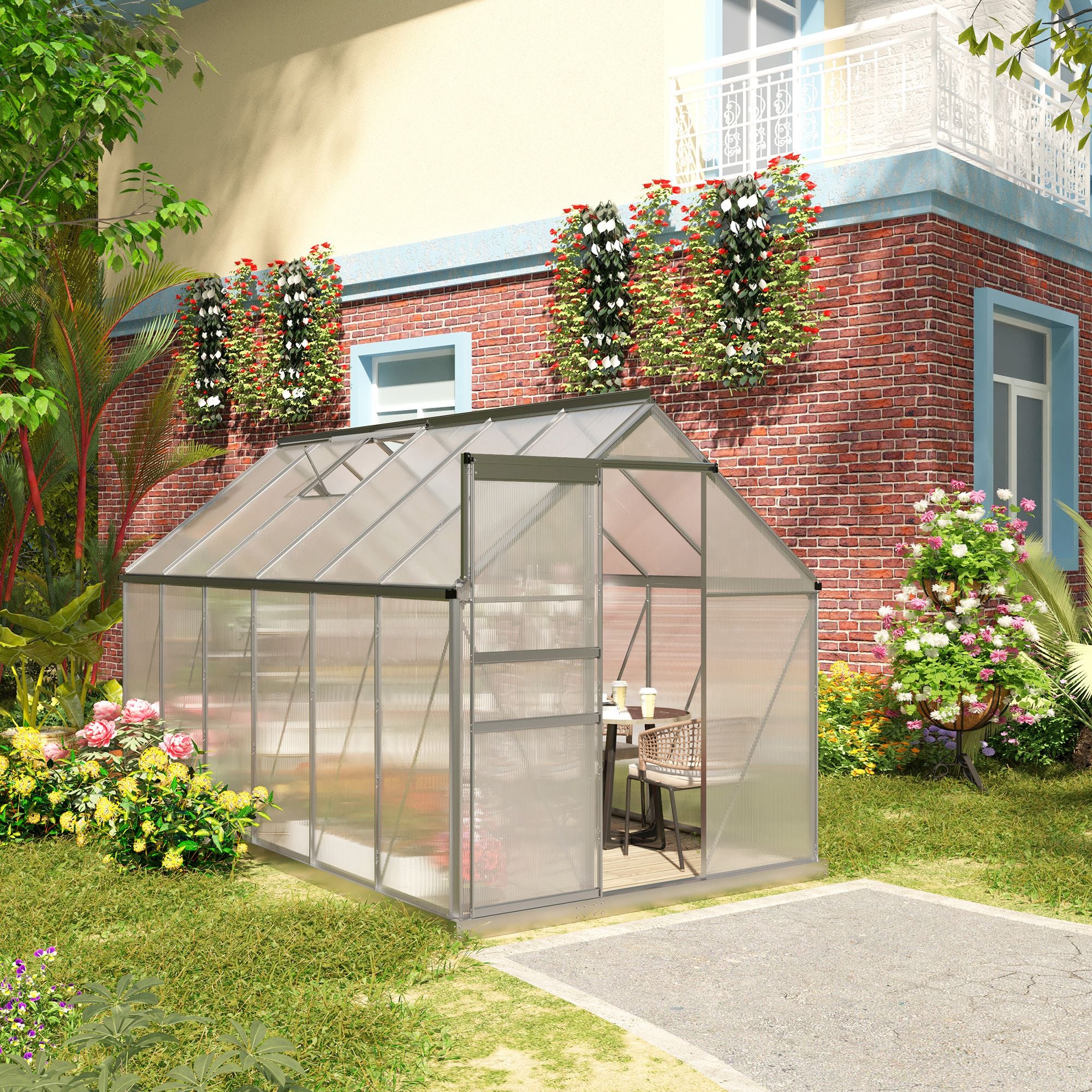 BloomGreen 6' x 12' x 6.5' Polycarbonate Greenhouse with Adjustable Roof Vent & Sliding Door, Clear - Image 3