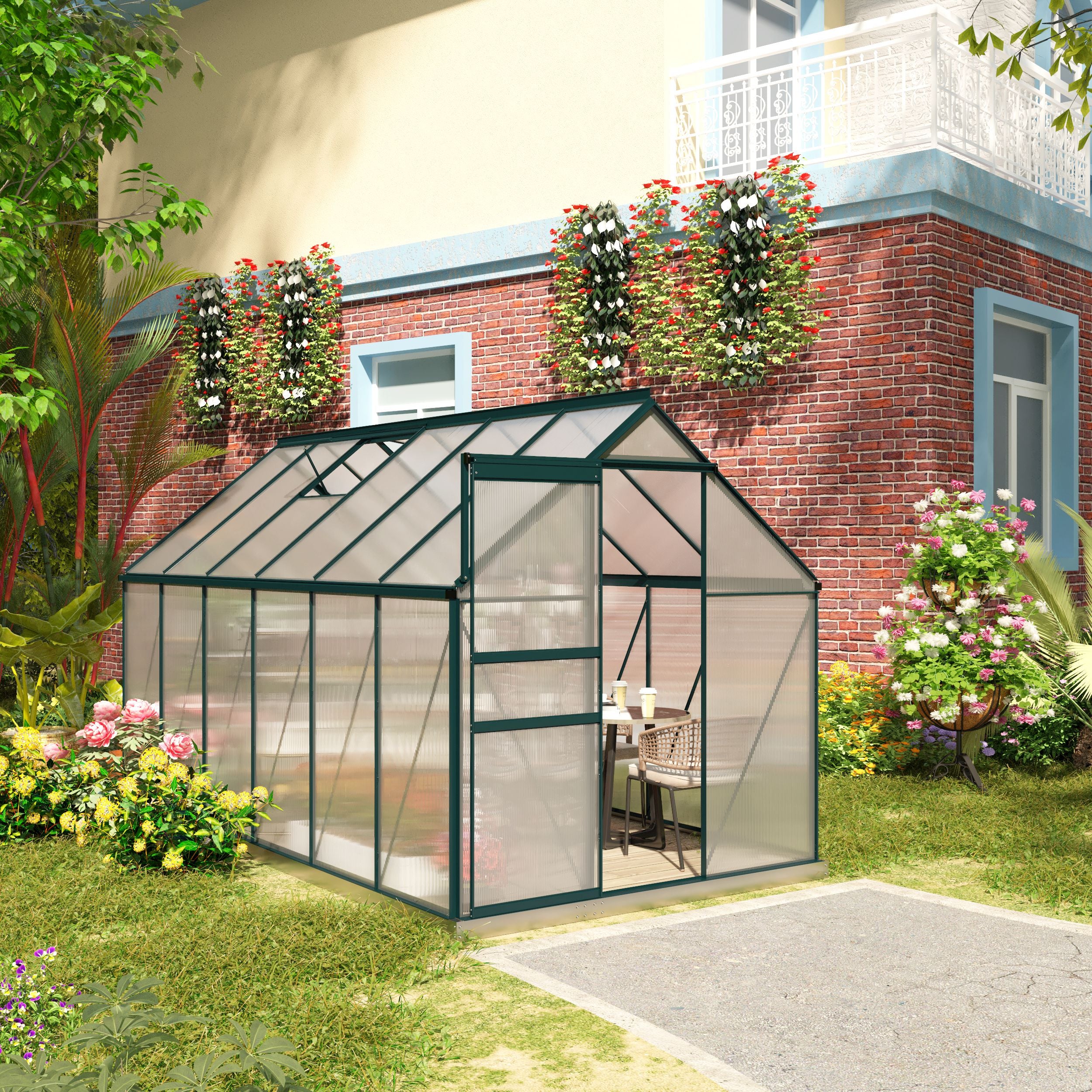 BloomGreen 6' x 12' x 6.5' Polycarbonate Greenhouse with Adjustable Roof Vent & Sliding Door, Green - Image 3
