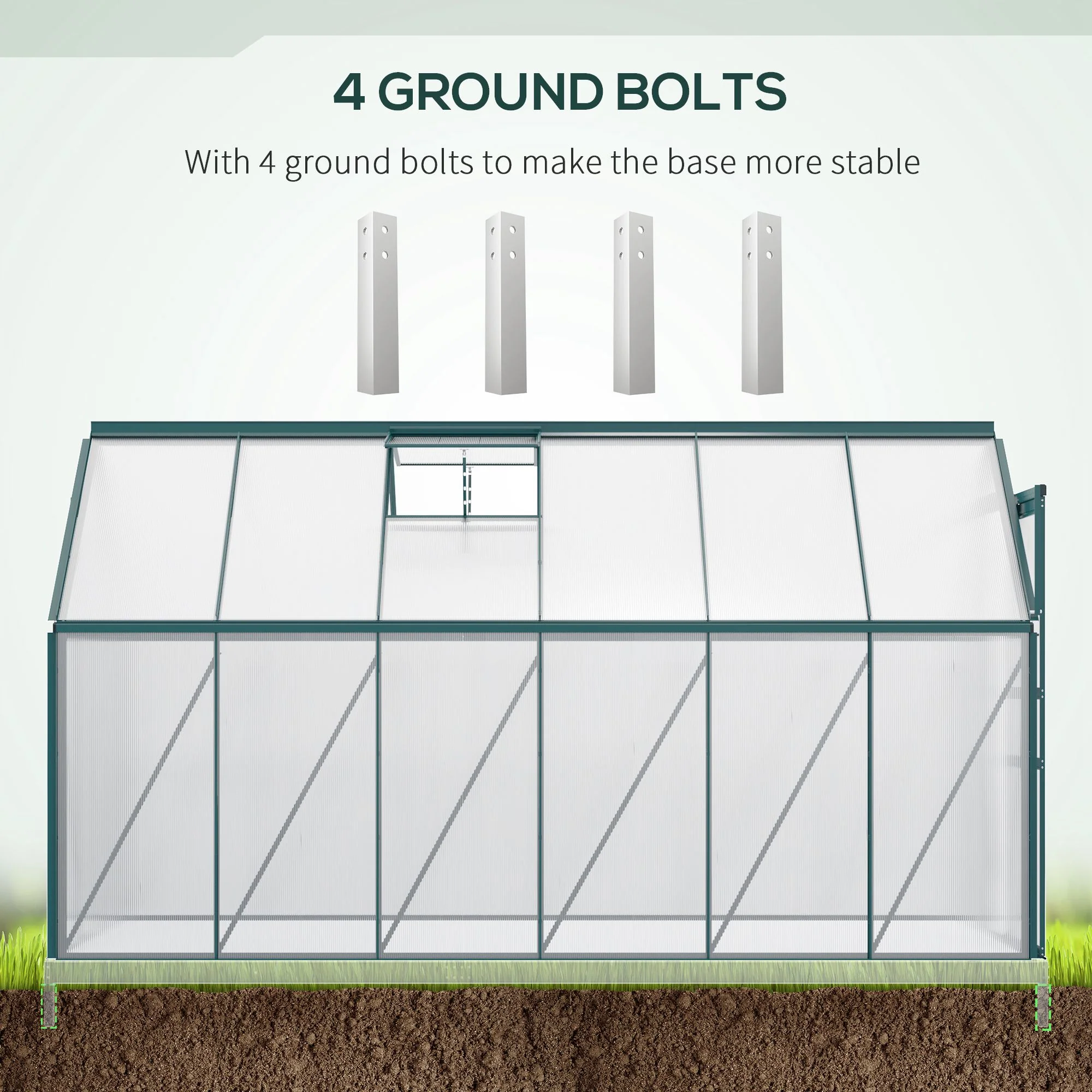 BloomGreen 6' x 12' x 6.5' Polycarbonate Greenhouse with Adjustable Roof Vent & Sliding Door, Green - Image 8