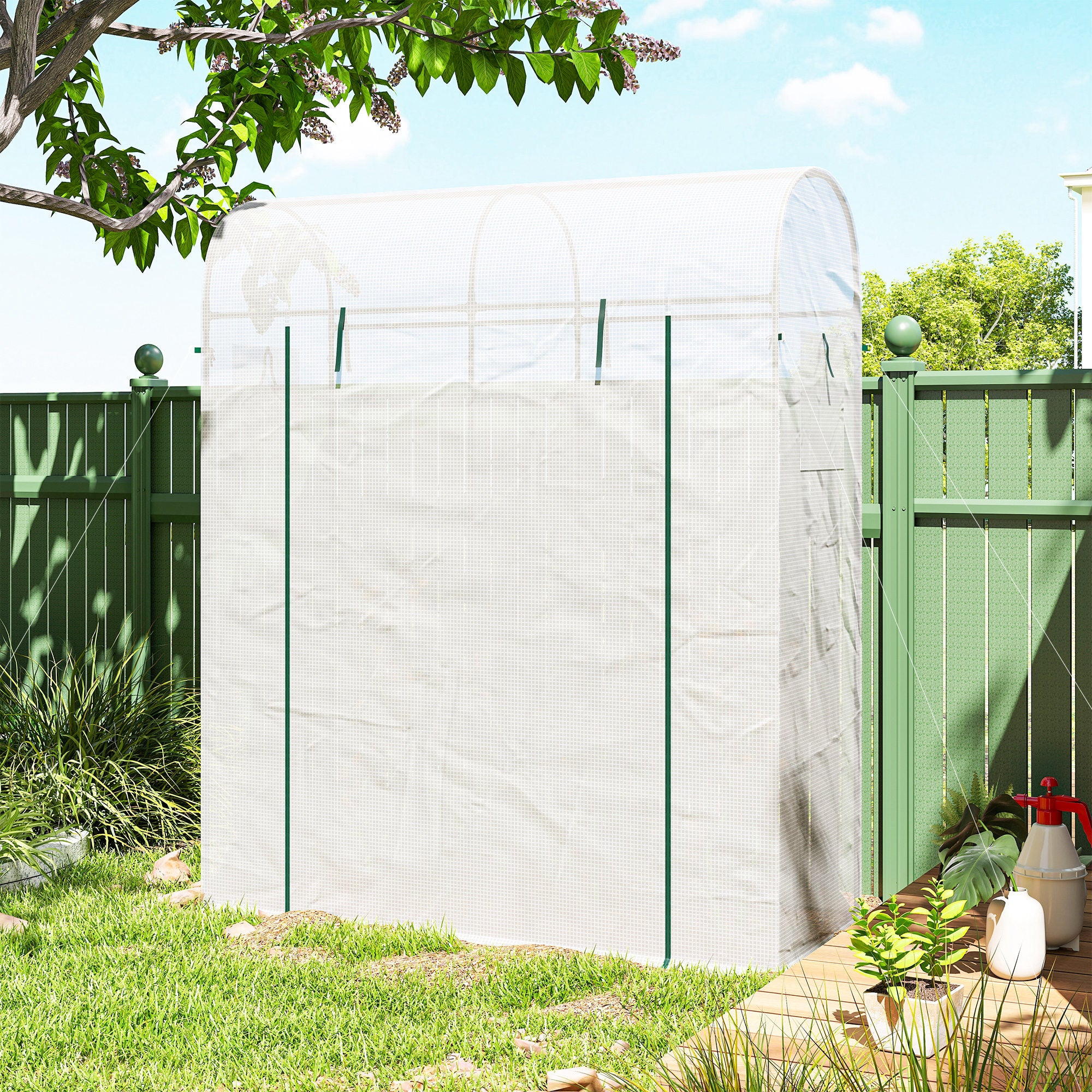 Mini Greenhouse, Portable Garden Green House with Roll-up Door and Mesh Windows, 6' x 2' x 6.6', White - Image 11