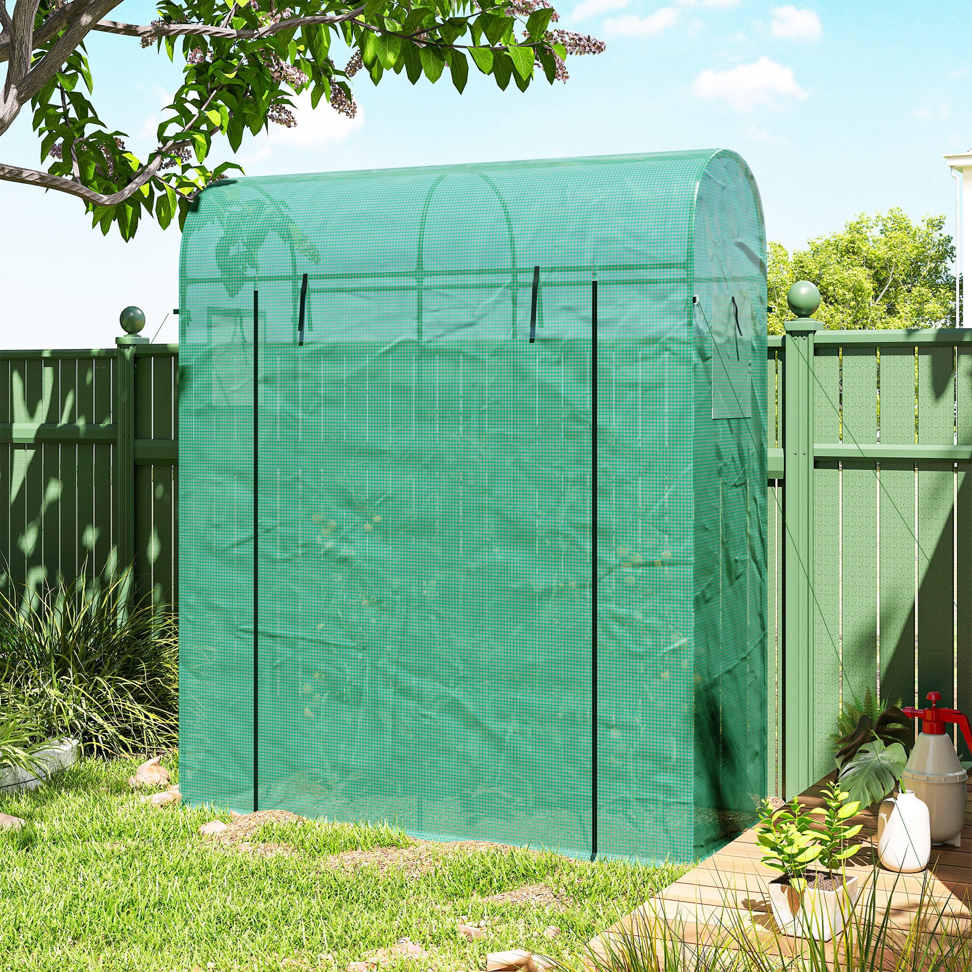 Mini Greenhouse, Portable Garden Green House with Roll-up Door and Mesh Windows, 6' x 2' x 6.6', Green - Image 11