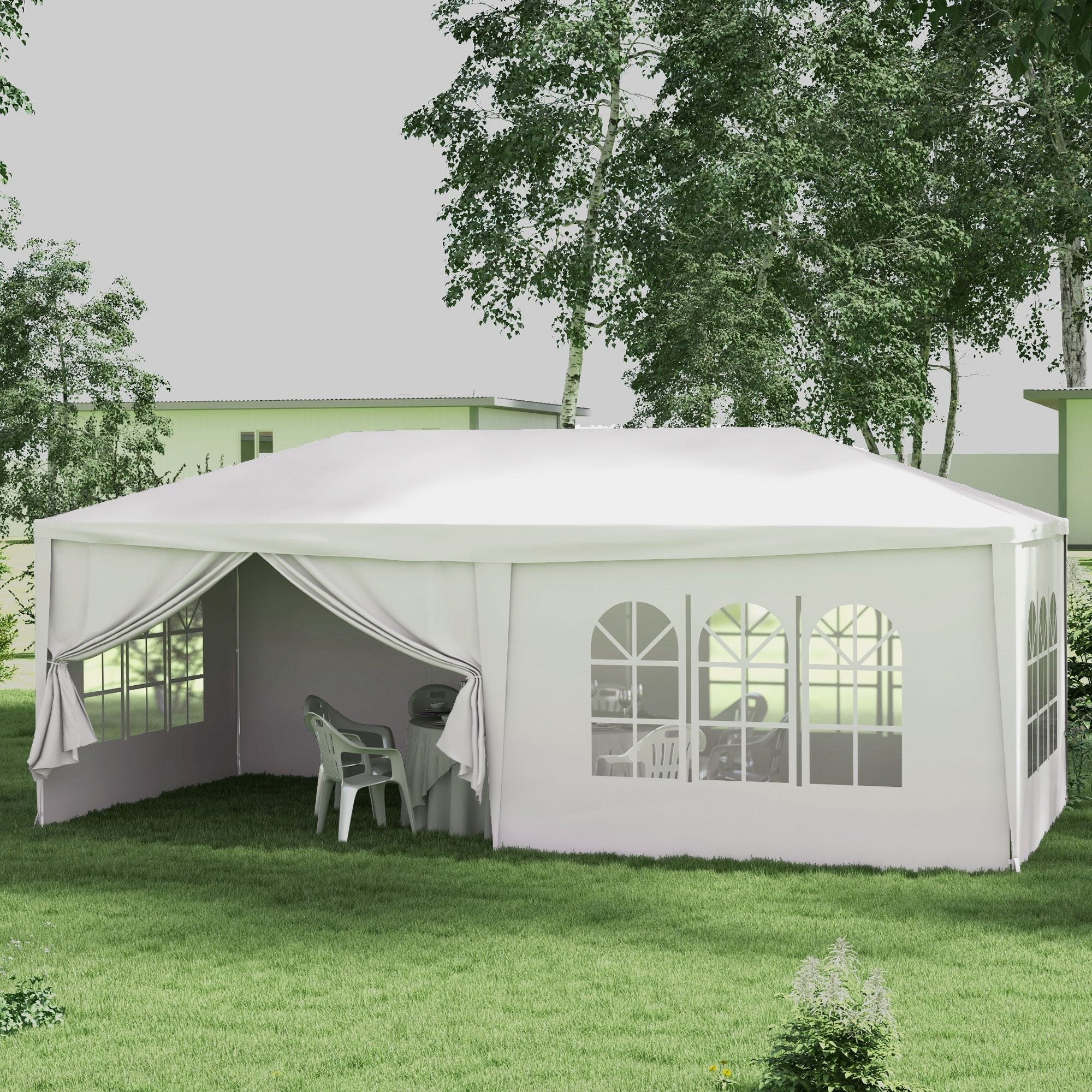 6 x 3 m Party Tent with Canopy, Windows and 6 Removable SideWalls for Outdoor Event, White - Image 4